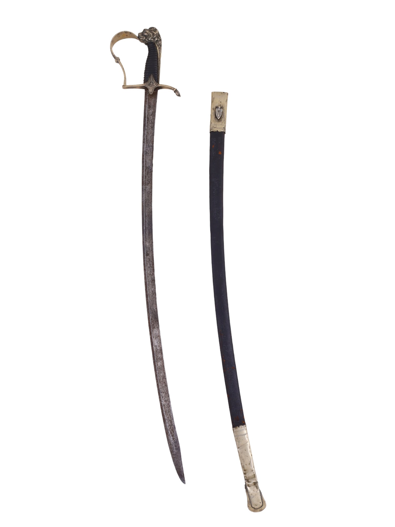 A SILVER-MOUNTED SWORD WITH A LION-HEAD POMMEL, 19TH C. (1 of 6)