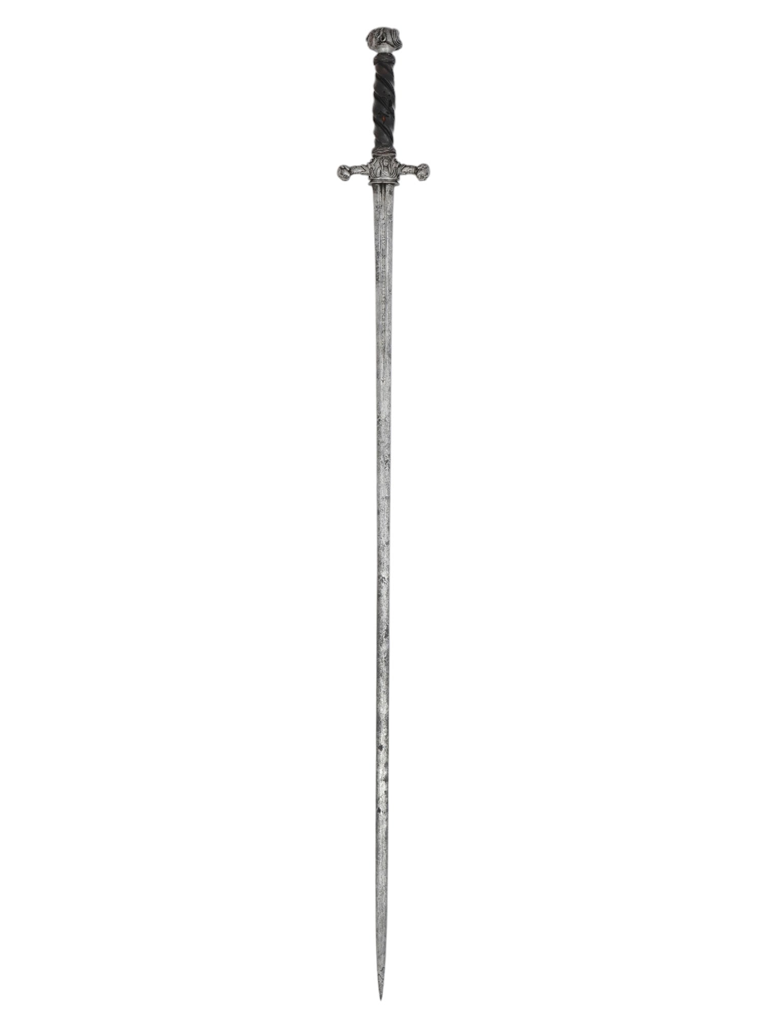 A 17TH CENTURY ITALIAN SWORD WITH INSCRIPTION AND CHASED IRON HILT (1 of 8)