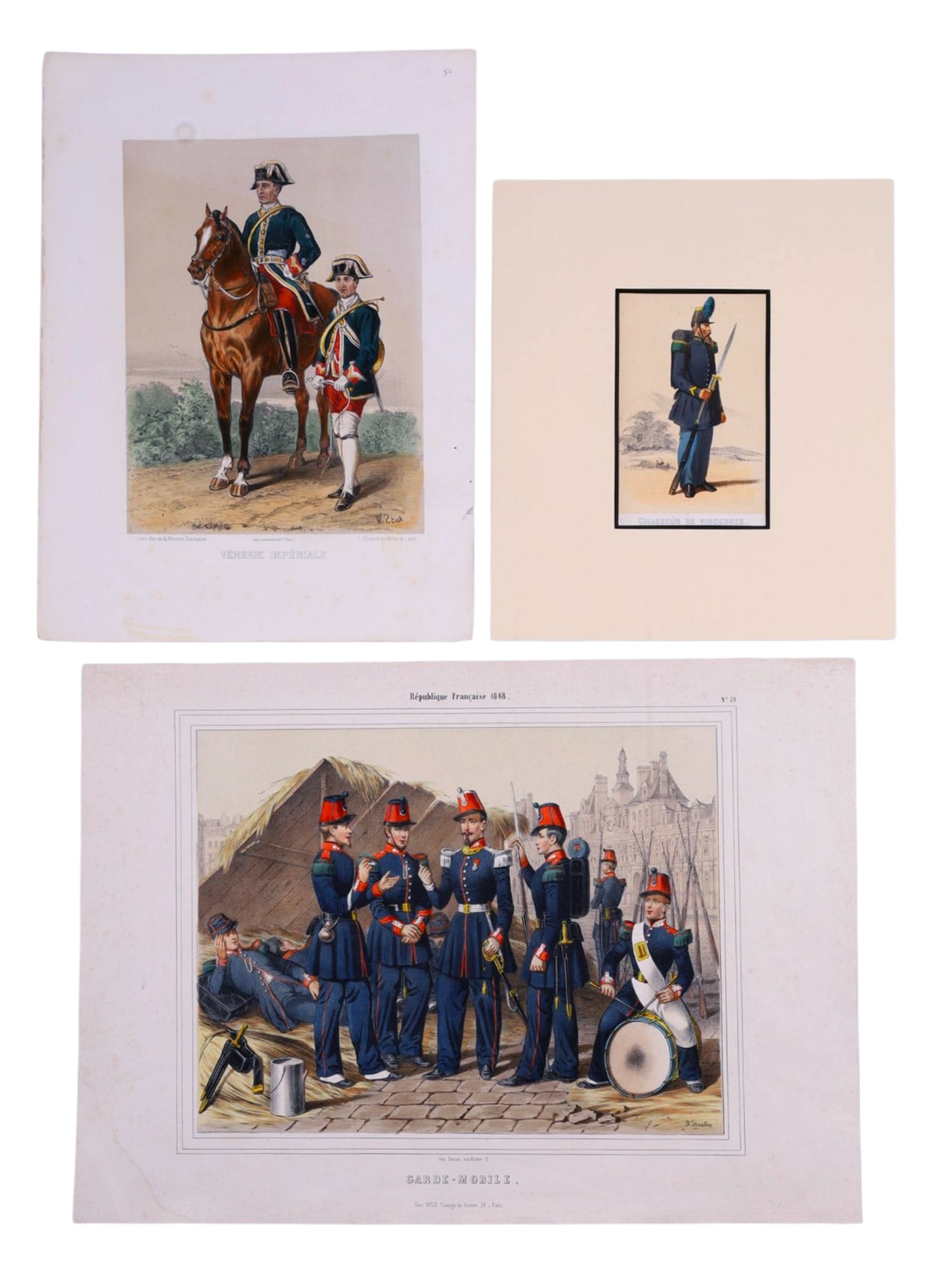 A LOT OF 3 FRENCH MILITARY LITHOGRAPHS DEPICTING SOLDIERS IN UNIFORM, FEBRUARY REVOLUTION, CRIMEAN (1 of 8)