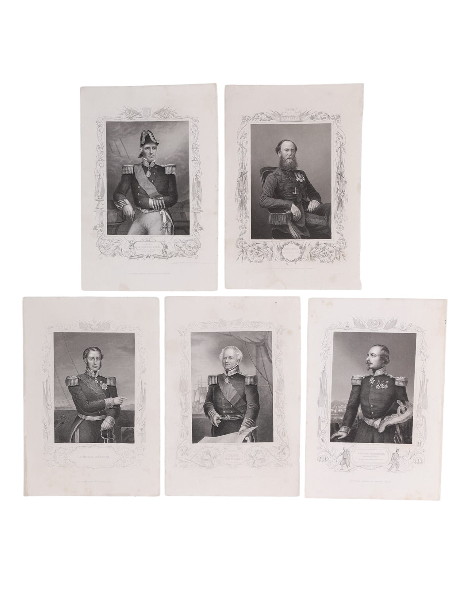 A LOT OF 5 BRITISH AND FRENCH CRIMEAN WAR MILITARY PORTRAITS, ADMIRAL LYONS, ADMIRAL HAMELIN, (1 of 12)
