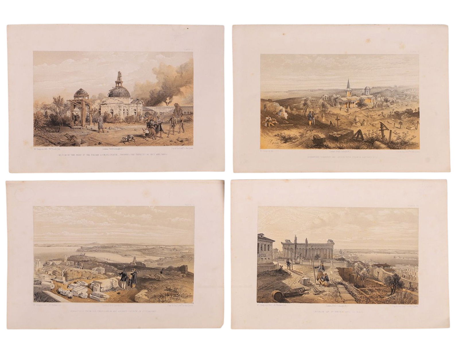A LOT OF 4 CRIMEAN WAR COLOR LITHOGRAPHS, RUSSIAN ORTHODOX CHURCHES, 19TH CENTURY (1 of 6)
