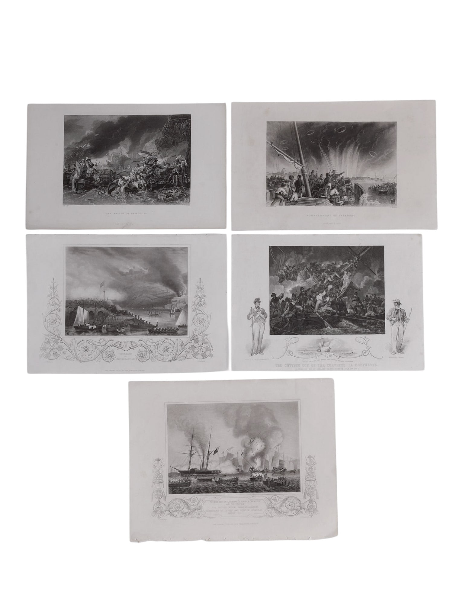 A LOT OF 5 BRITISH NAVAL BATTLE LITHOGRAPHS, LA HOGUE, OPIUM WAR, CAPTURE OF THE CHEVRETTE, 19TH (1 of 20)