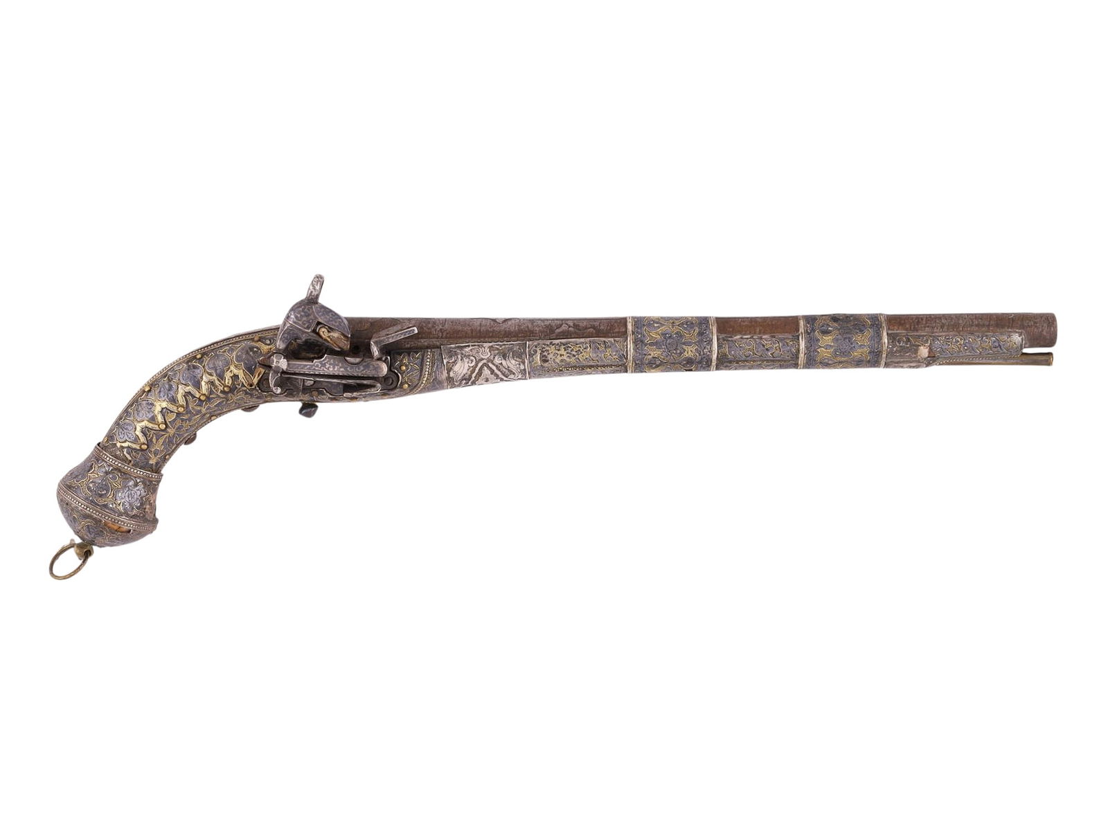 A SILVER-MOUNTED AND NIELLO-DECORATED DAGESTAN FLINTLOCK PISTOL, CAUCASUS, 19TH CENTURY (1 of 11)