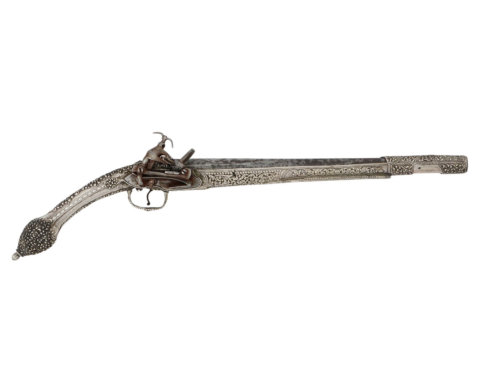 A SILVER MOUNTED GREEK OR ALBANIAN FLINTLOCK PISTOL, C. 1860 (1 of 9)