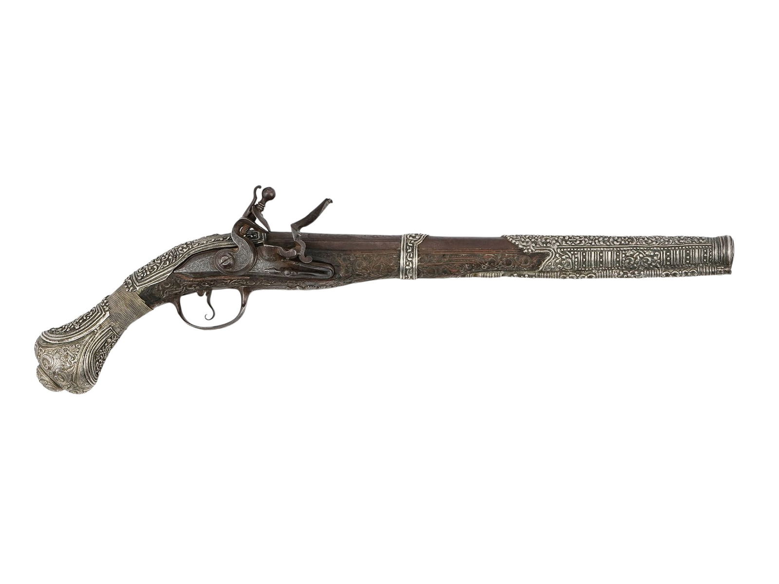 A SILVER-MOUNTED GREEK OR BALKAN FLINTLOCK PISTOL, CA. 1850 (1 of 8)