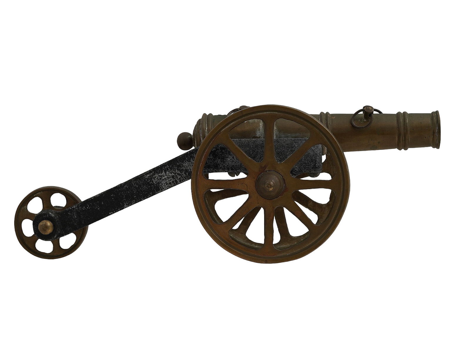 A BRONZE MODEL CANNON WITH CARRIAGE, 19TH CENTURY (1 of 3)
