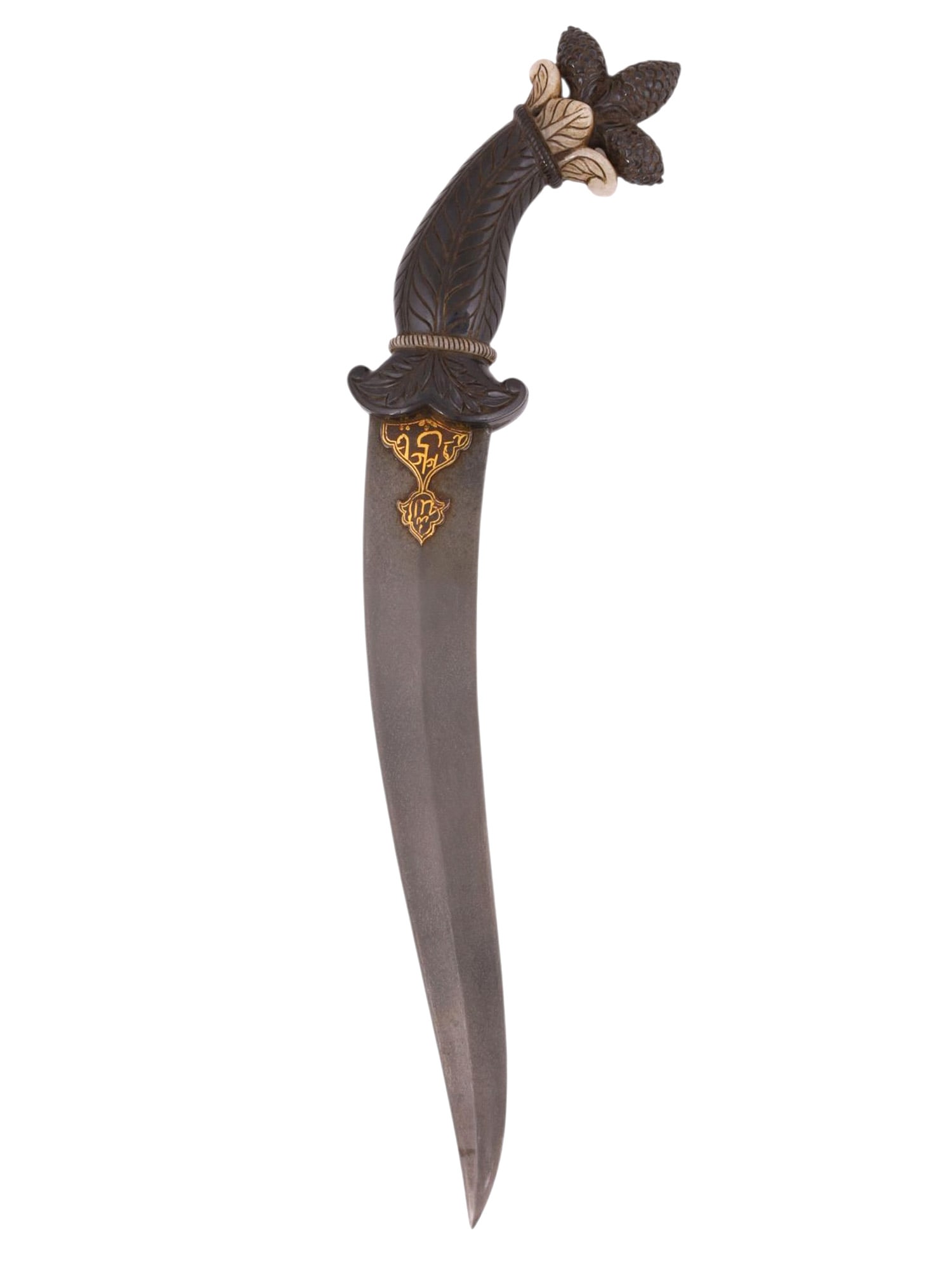 AN INDIAN KHANJAR DAGGER WITH A STONE CARVED HILT, 20TH CEN. (1 of 7)