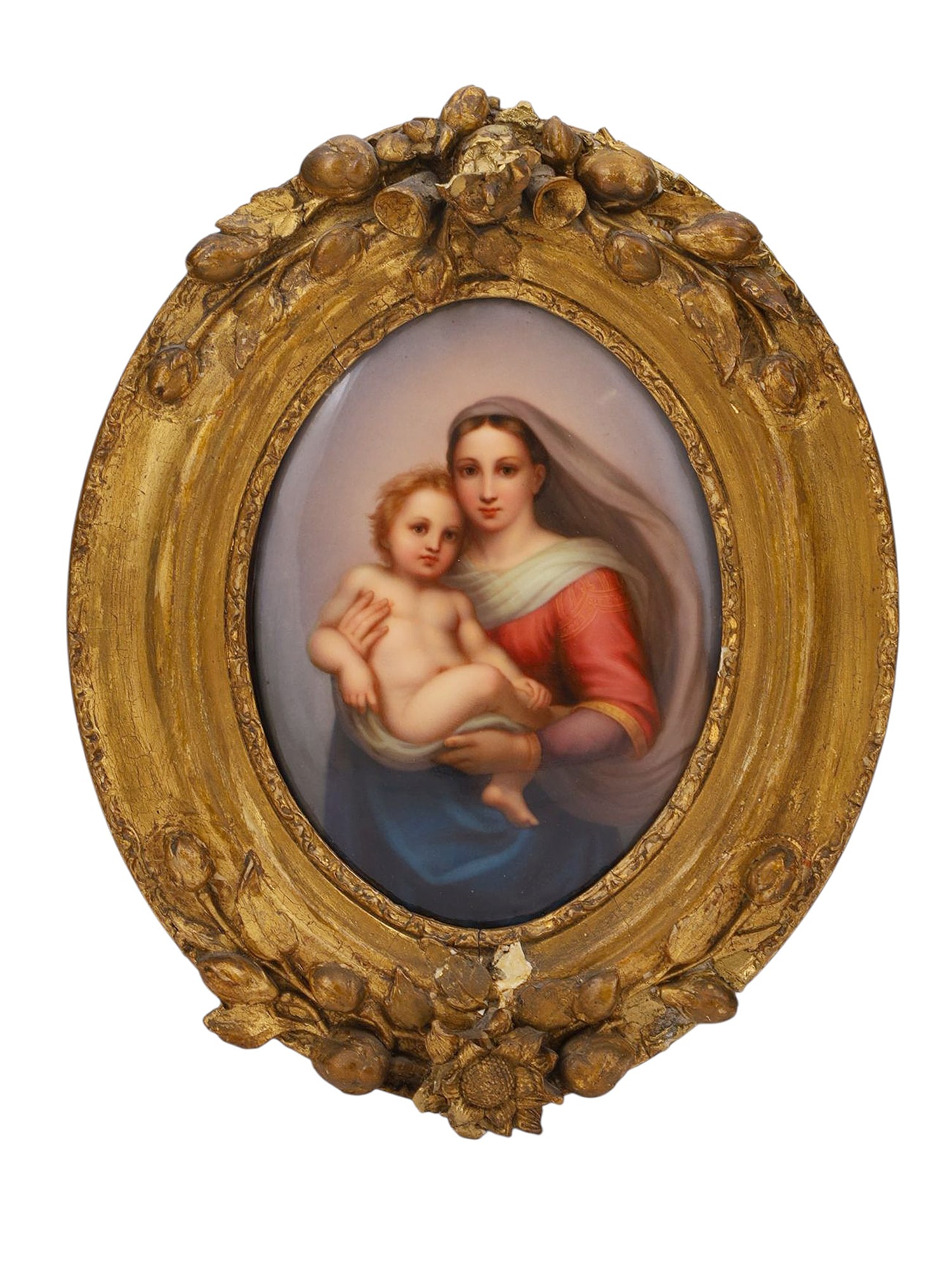 A KPM PORCELAIN PAINTED PORTRAIT OF MADONNA AND CHILD (1 of 3)