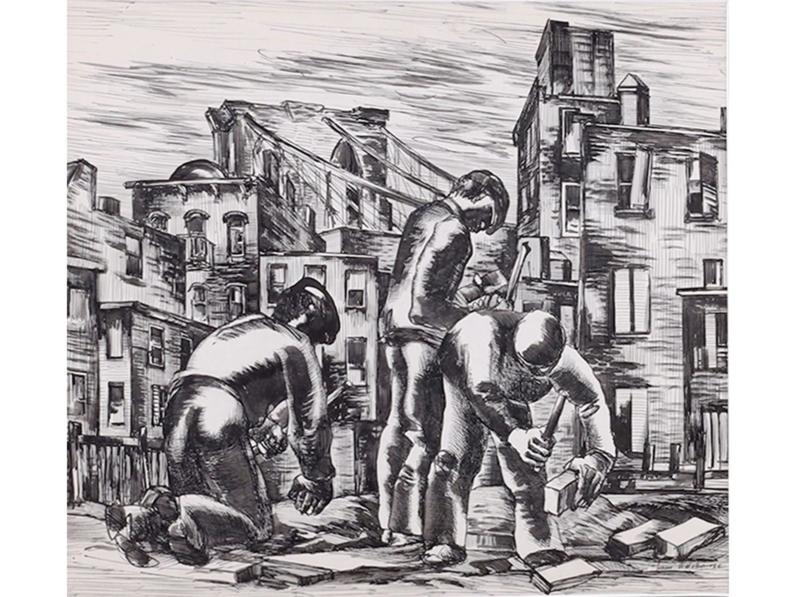 AN AMERICAN INK ON PAPER PAINTING BY LOUIS WOLCHONOCK (1 of 3)