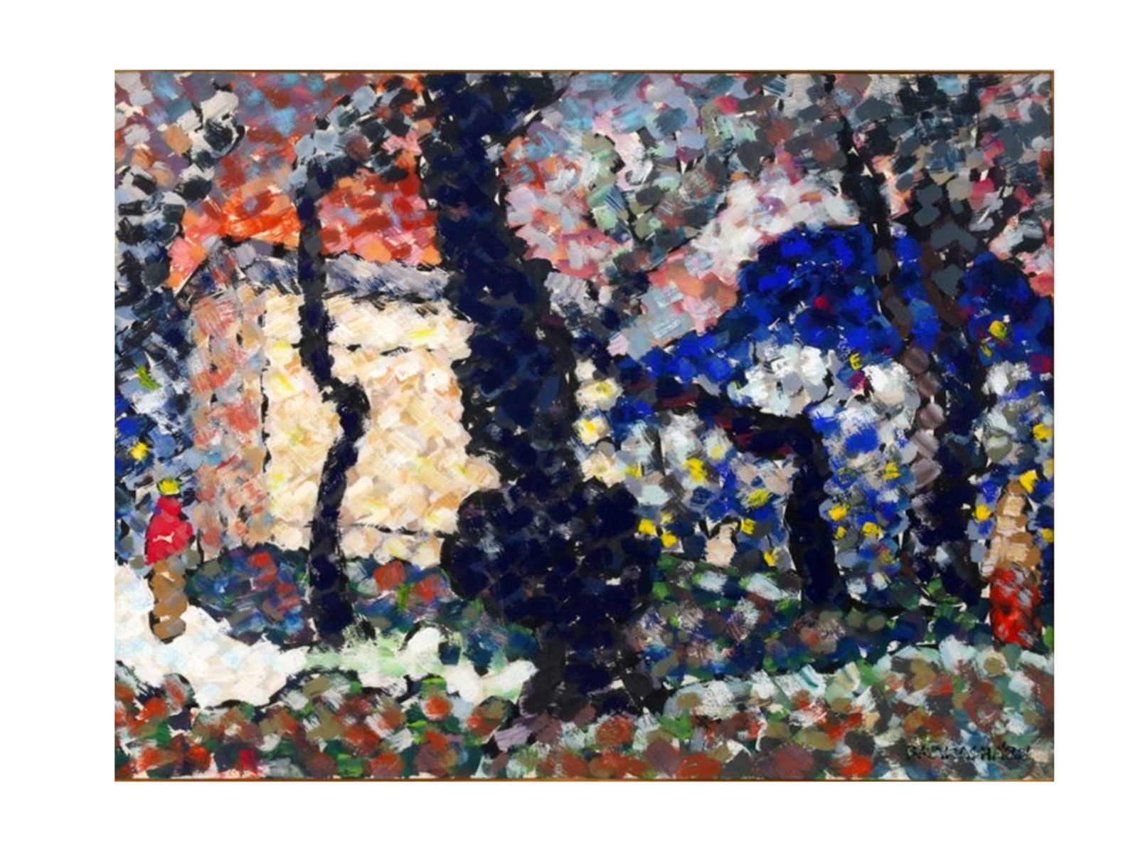 A MIKLOS FARKASHAZY (1895-1964) POINTILLIST PAINTING, HUNGARY, EARLY 20TH CENTURY.: Miklos Farkashazy (Hungarian, 1895 - 1964), an oil on paper painting depicting a landscape in a pointillist manner. Signed lower right: 'Farkashazy.' Note: Miklos Farkashazy studied at the school of M