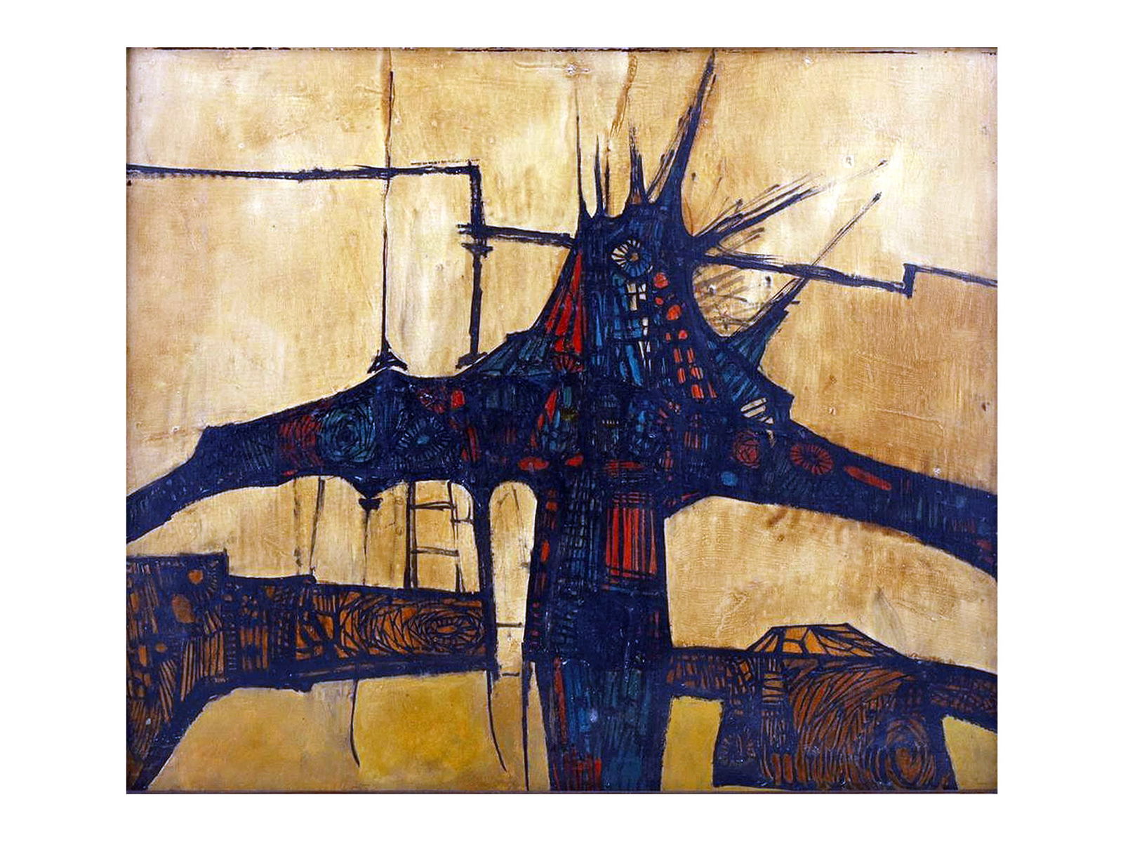 A RINALDO PALUZZI, ITALIAN-AMERICAN, ABSTRACT OIL ON CANVAS PAINTING (1 of 5)