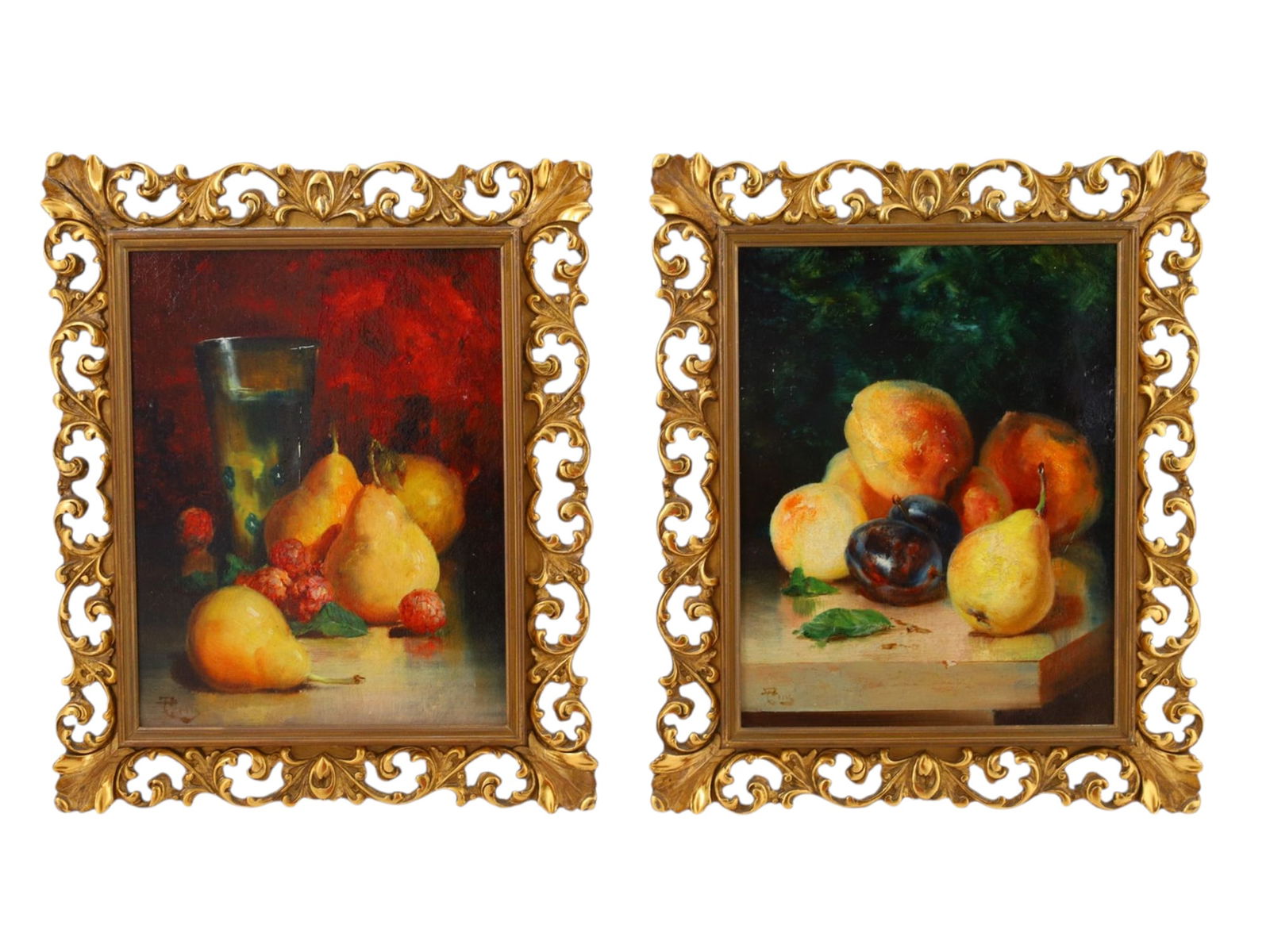 A PAIR OF SIGNED STILL LIFE OIL ON CANVAS CONTINENTAL PAINTINGS (1 of 8)