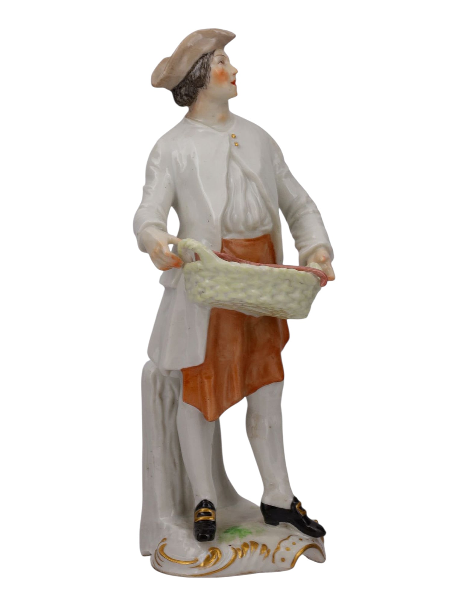 A DRESDEN PORCELAIN FIGURE OF A MAN WITH A WOVEN BASKET (1 of 9)