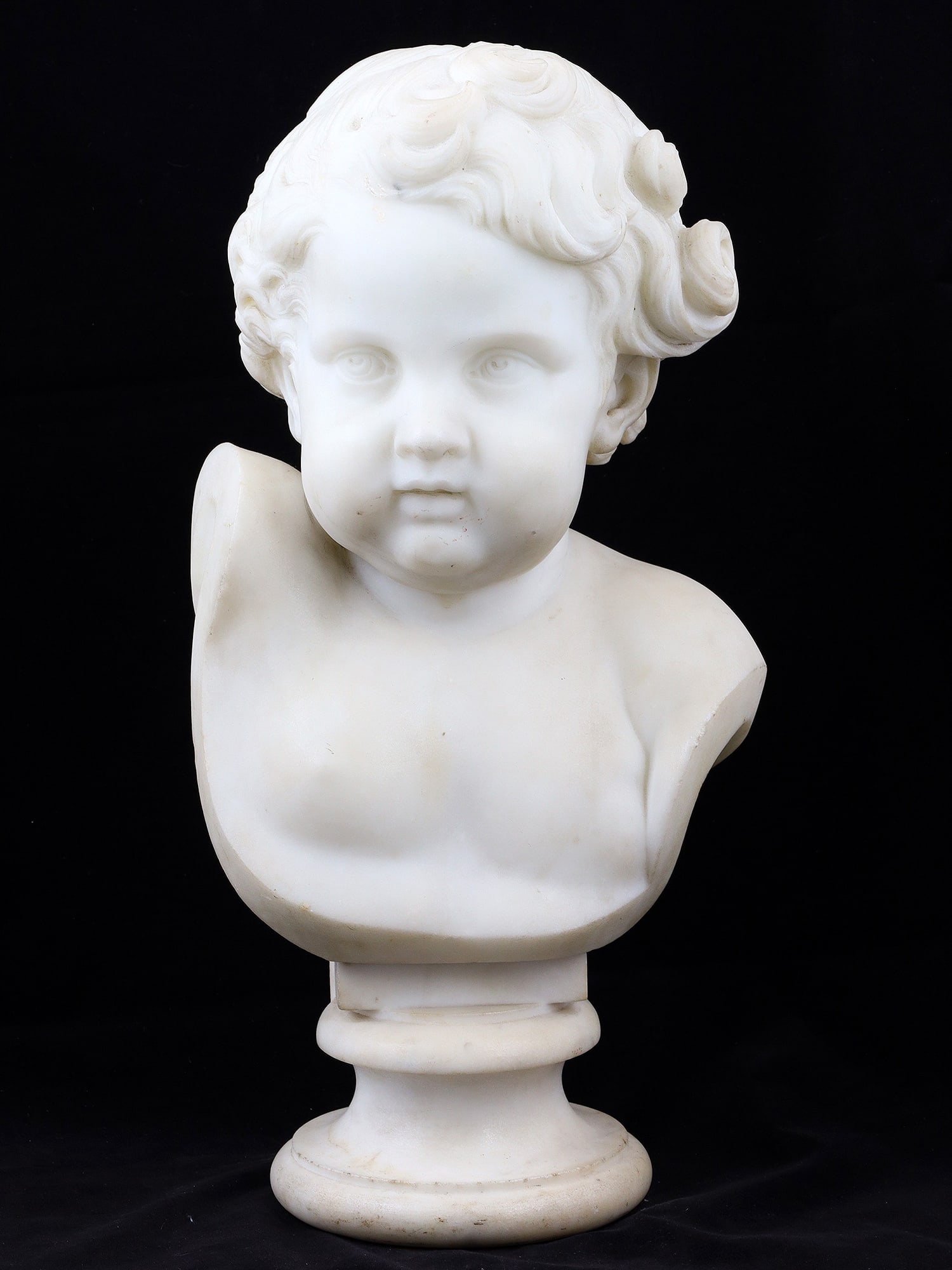 A FINELY SCULPTED MARBLE BUST OF AN INFANT, FRENCH, 19TH CEN. (1 of 6)