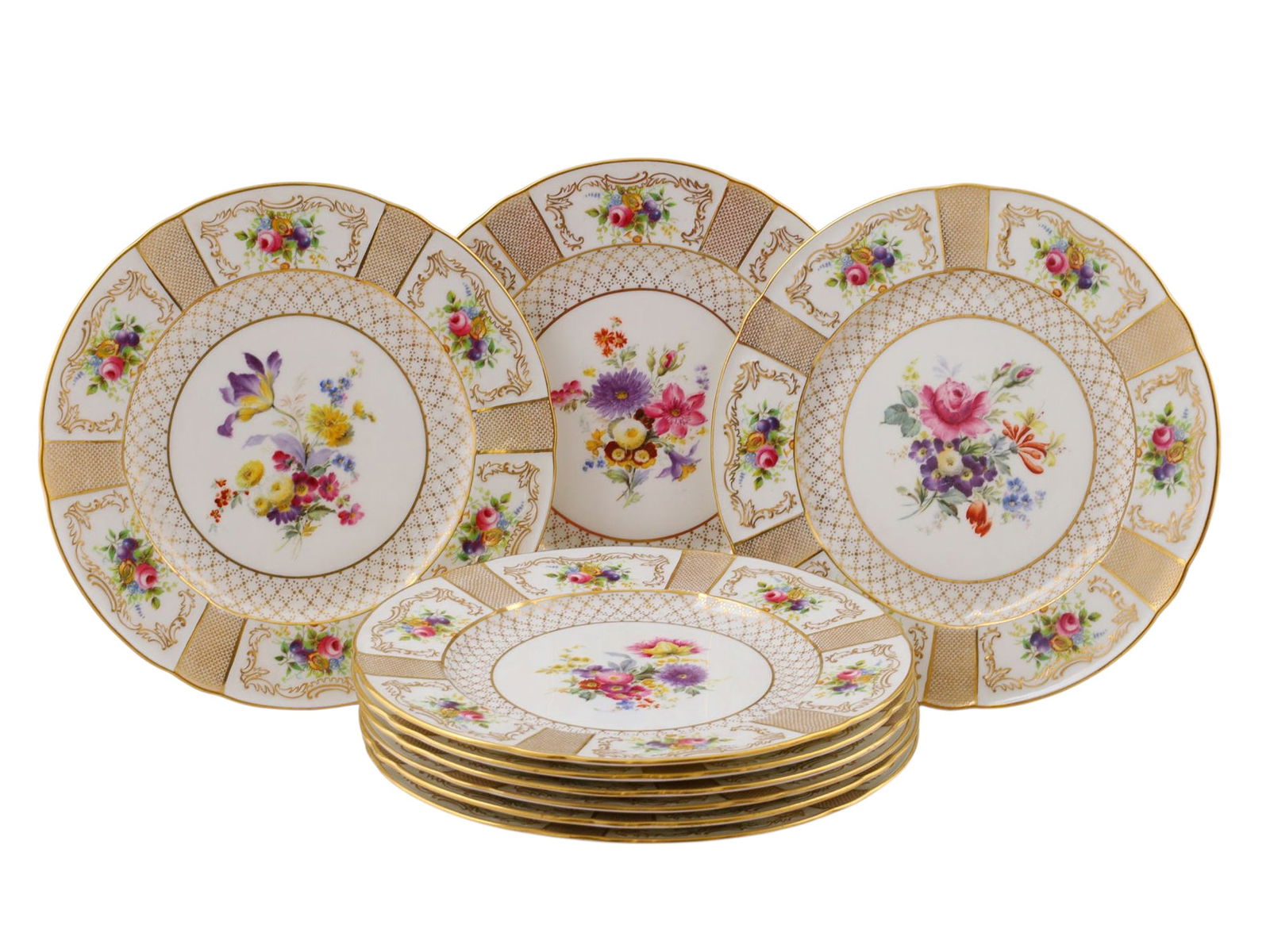 A SET OF NINE HAND-PAINTED ROYAL DOULTON PORCELAIN PLATES FOR W. H. PLUMMER, EARLY 20TH CEN. (1 of 6)