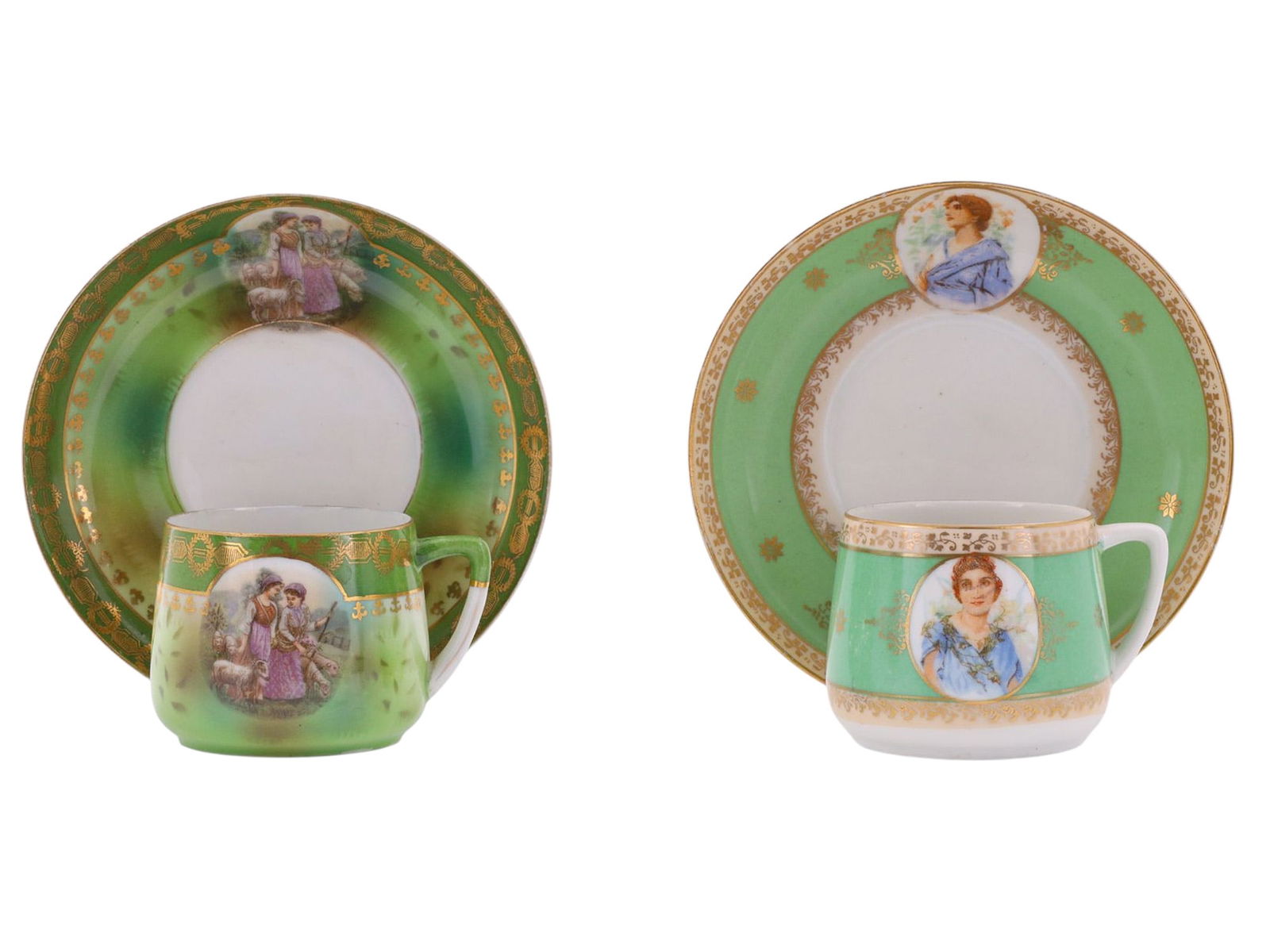A PAIR OF SOVIET PORCELAIN PORTRAIT CUPS AND SAUCERS, DMITROVSKAYA PORCELAIN FACTORY (FORMERLY (1 of 9)