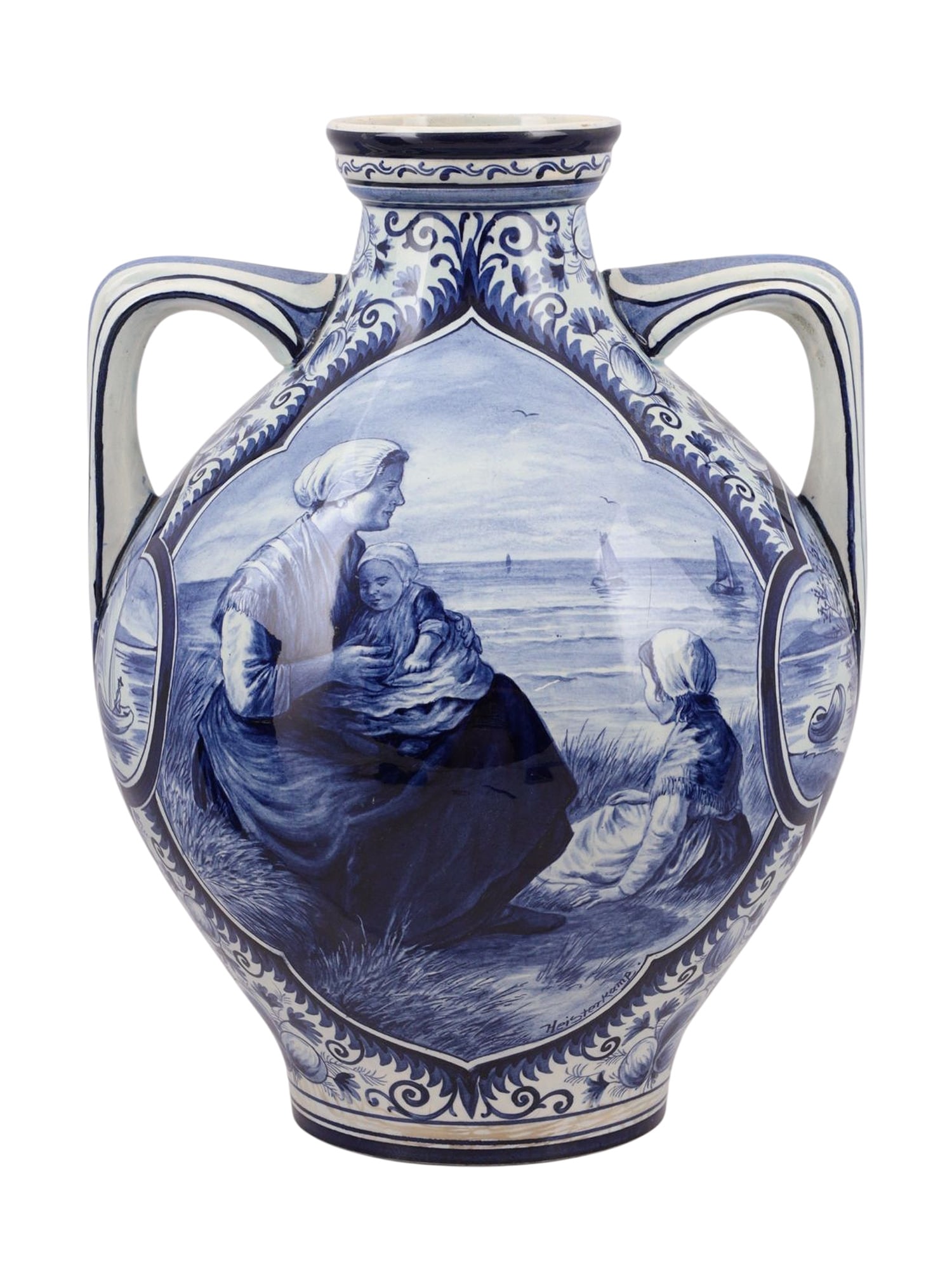 A DELFT BLUE AND WHITE CERAMIC VASE, SIGNED HEISTERKAMP, 20TH CENTURY (1 of 6)