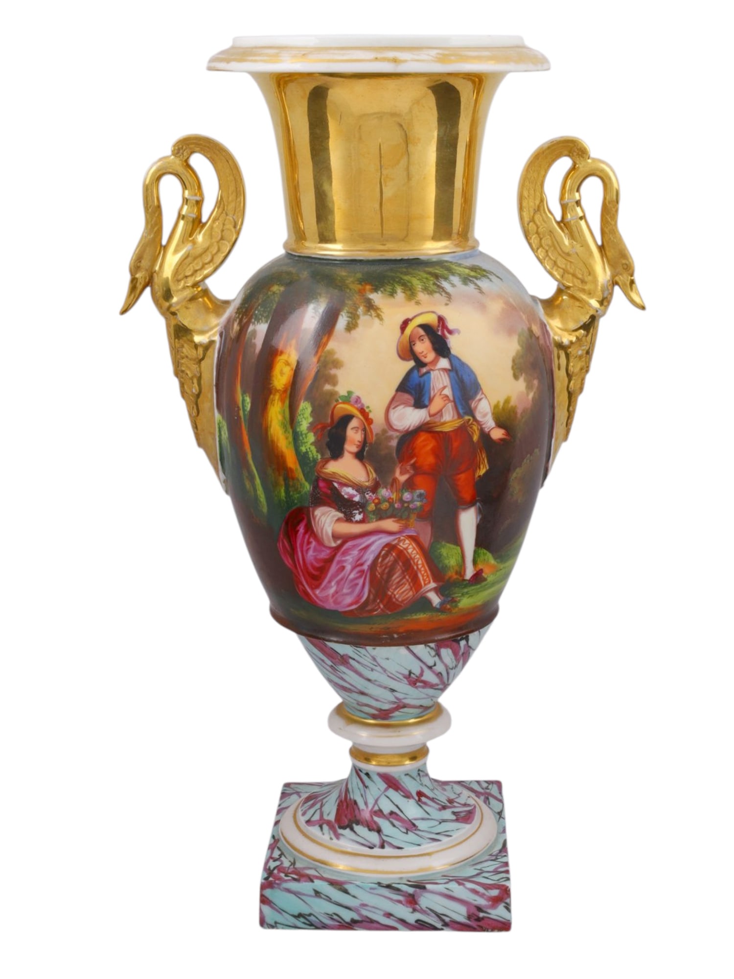 A LARGE OLD PARIS GILT-PORCELAIN HAND-PAINTED VASE, 19 C. (1 of 5)