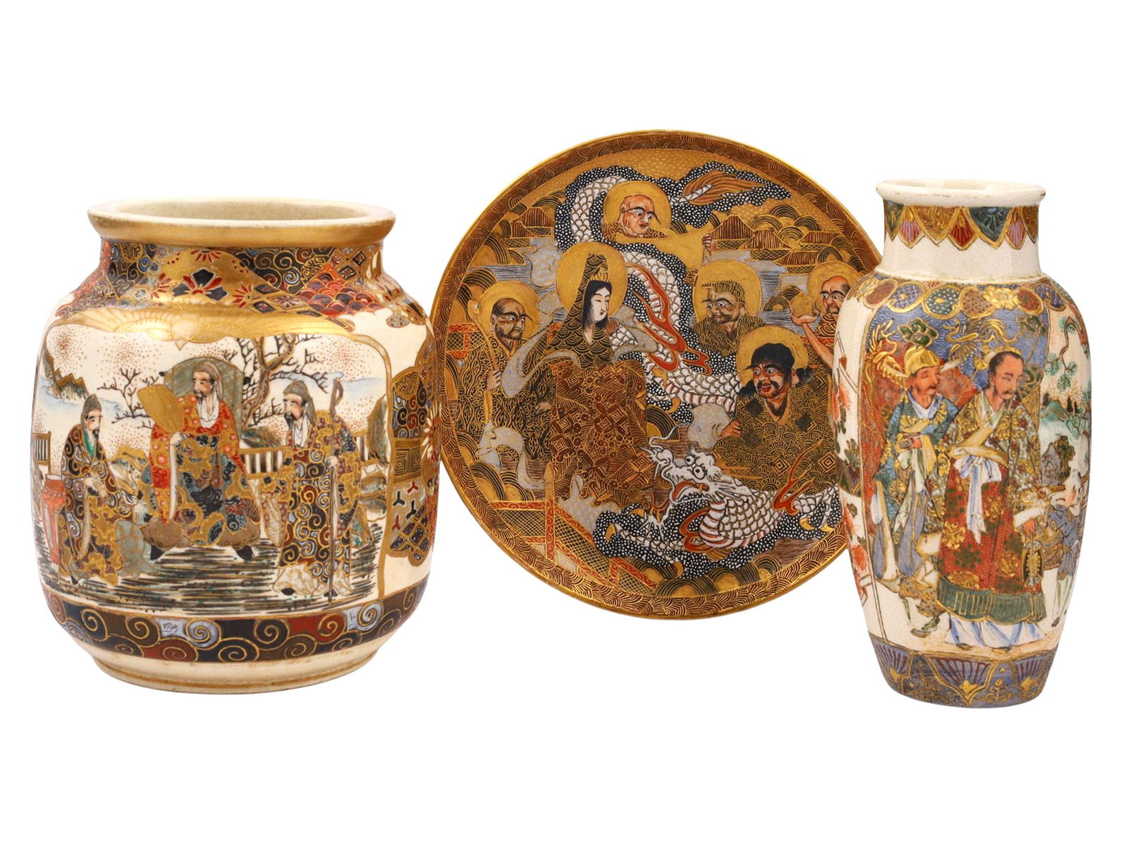 A MIXED SET OF JAPANESE SATSUMA POTTERY, MEIJI PERIOD (1 of 8)