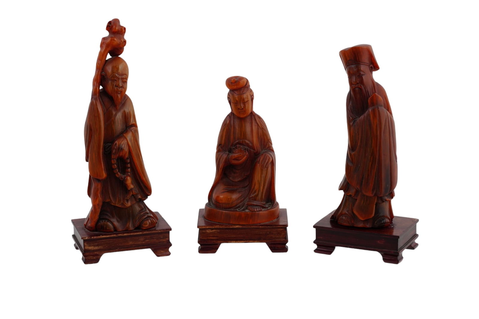 A LOT OF THREE CHINESE CARVED HORN DEITY FIGURES, 19TH CEN. (1 of 3)