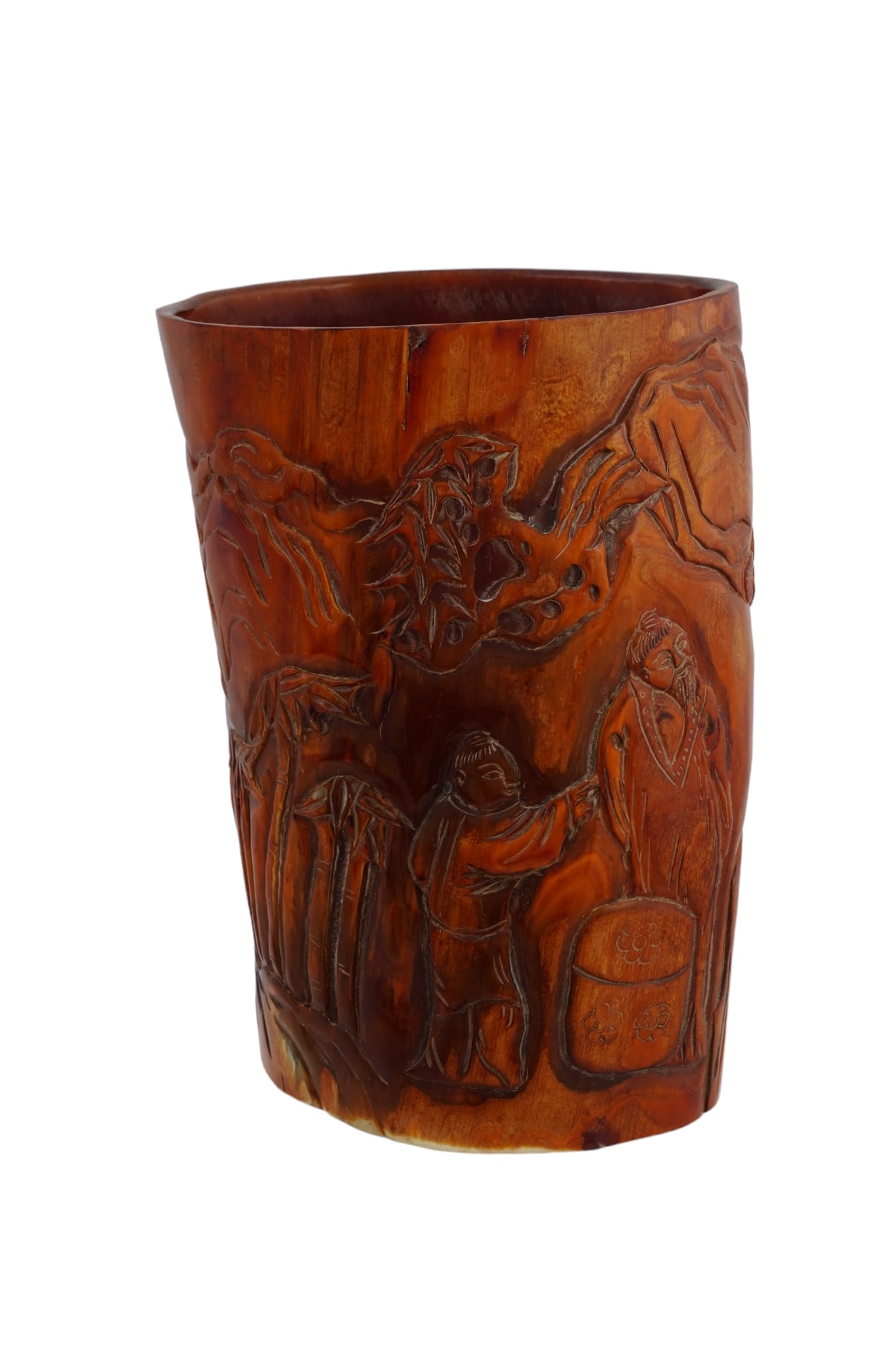 A CARVED POLISHED HORN CHINESE BRUSH POT, CHINESE SCHOOL, 19TH CENTURY (1 of 4)