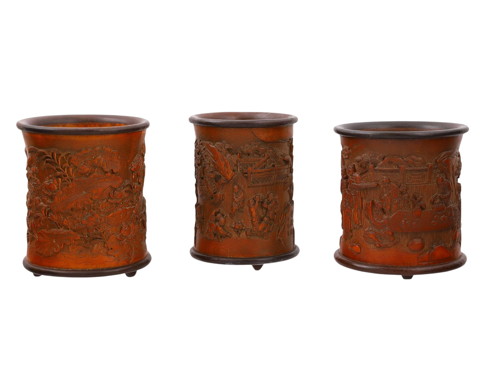 A LOT OF THREE JAPANESE BAMBOO BRUSH POTS, MEIJI PERIOD (1 of 9)