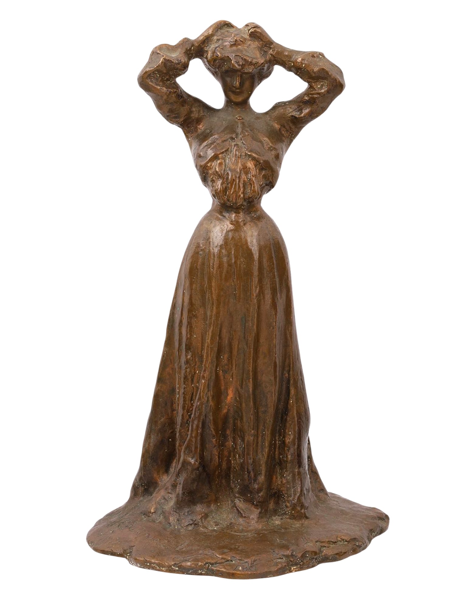 AN H. CACCIAPUOTI BRONZE OF A WOMAN, C. 1900-1910: A bronze sculpture by the italian artist H. Cacciapuoti depicting a woman styling her hair. The piece is signed by the artist on the base along with the location where he completed his work, Paris, th