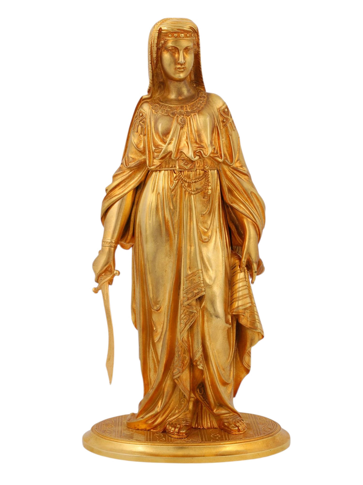 A GILT BRONZE FIGURE OF JUDITH WITH A SWORD BY LEON PILET, FRENCH, 19TH CEN. (1 of 5)