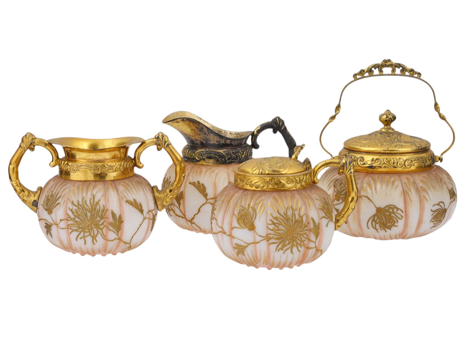 A FOUR PIECE CROWN MILANO MOUNT WASHINGTON GILT AND PAINTED GLASSWARE TEA SERVICE SET (1 of 11)