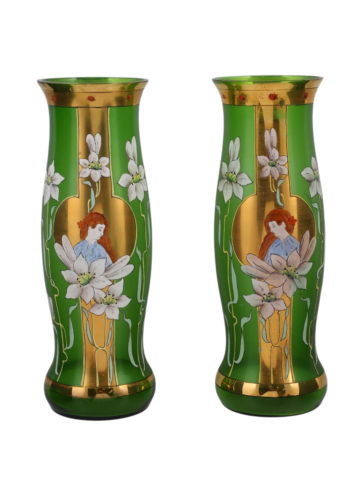A PAIR OF FRITZ HECKERT ART NOUVEAU GILT-GLASS VASES, C. 1900 (1 of 5)