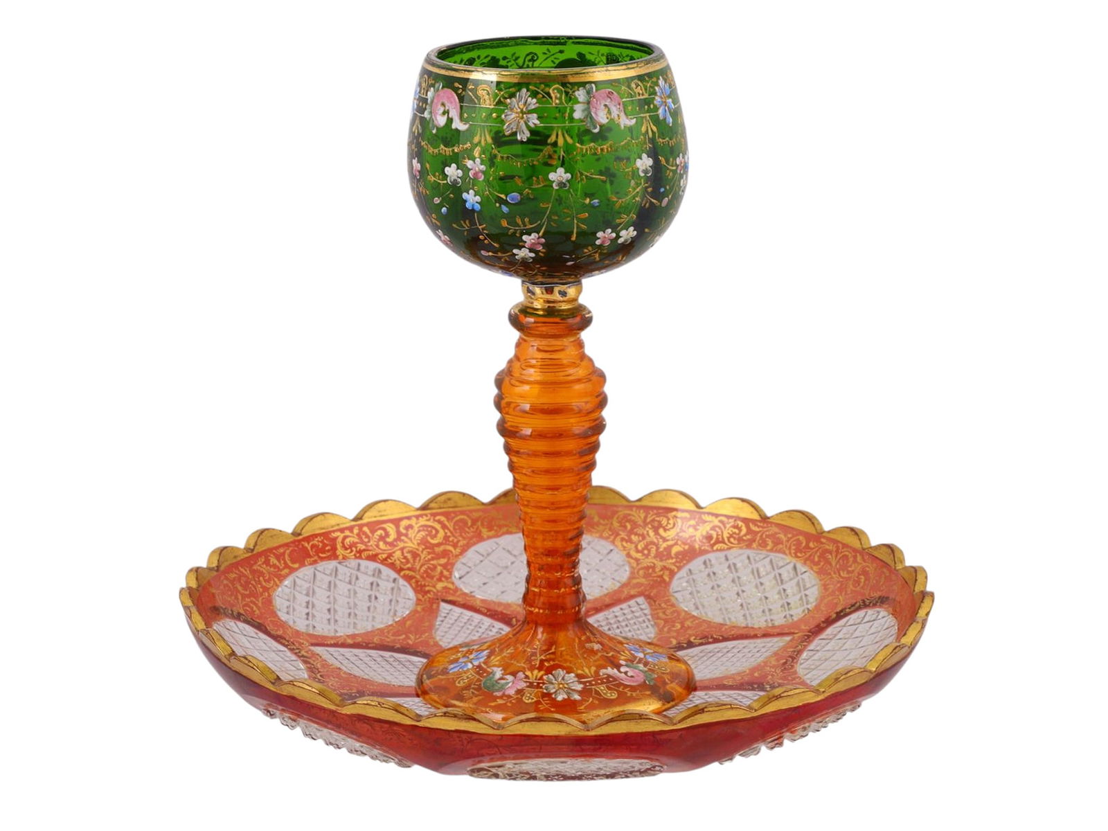 A BOHEMIAN MOSER GLASS CUP AND PLATE, LATE 19TH CENTURY (1 of 4)