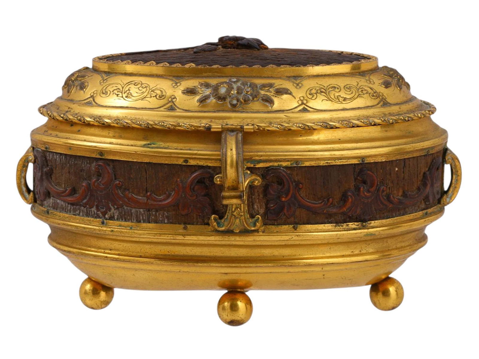 A CONTINENTAL GILT-BRONZE AND WOOD LIDDED BOX, 19TH CENTURY (1 of 6)