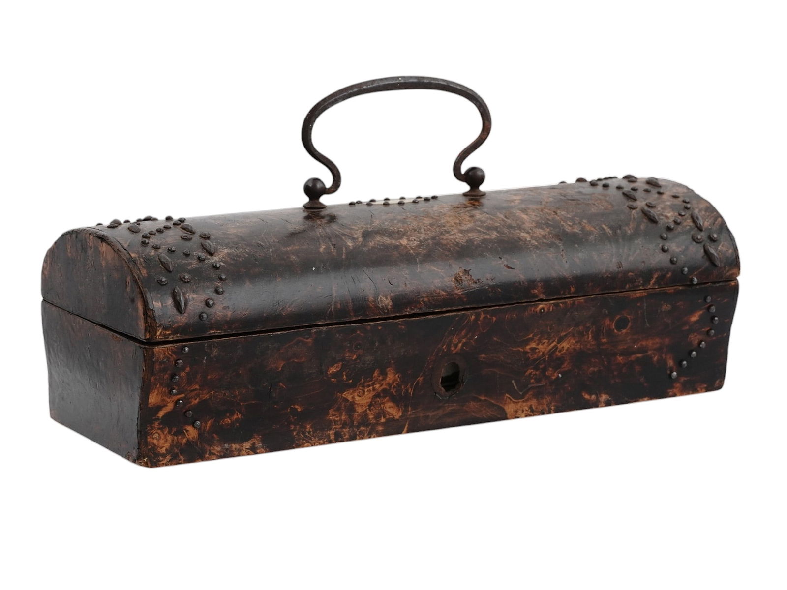 AN ITALIAN HINGED CHEST WITH IRON HANDLE AND STUDS, 18 TH C. (1 of 7)