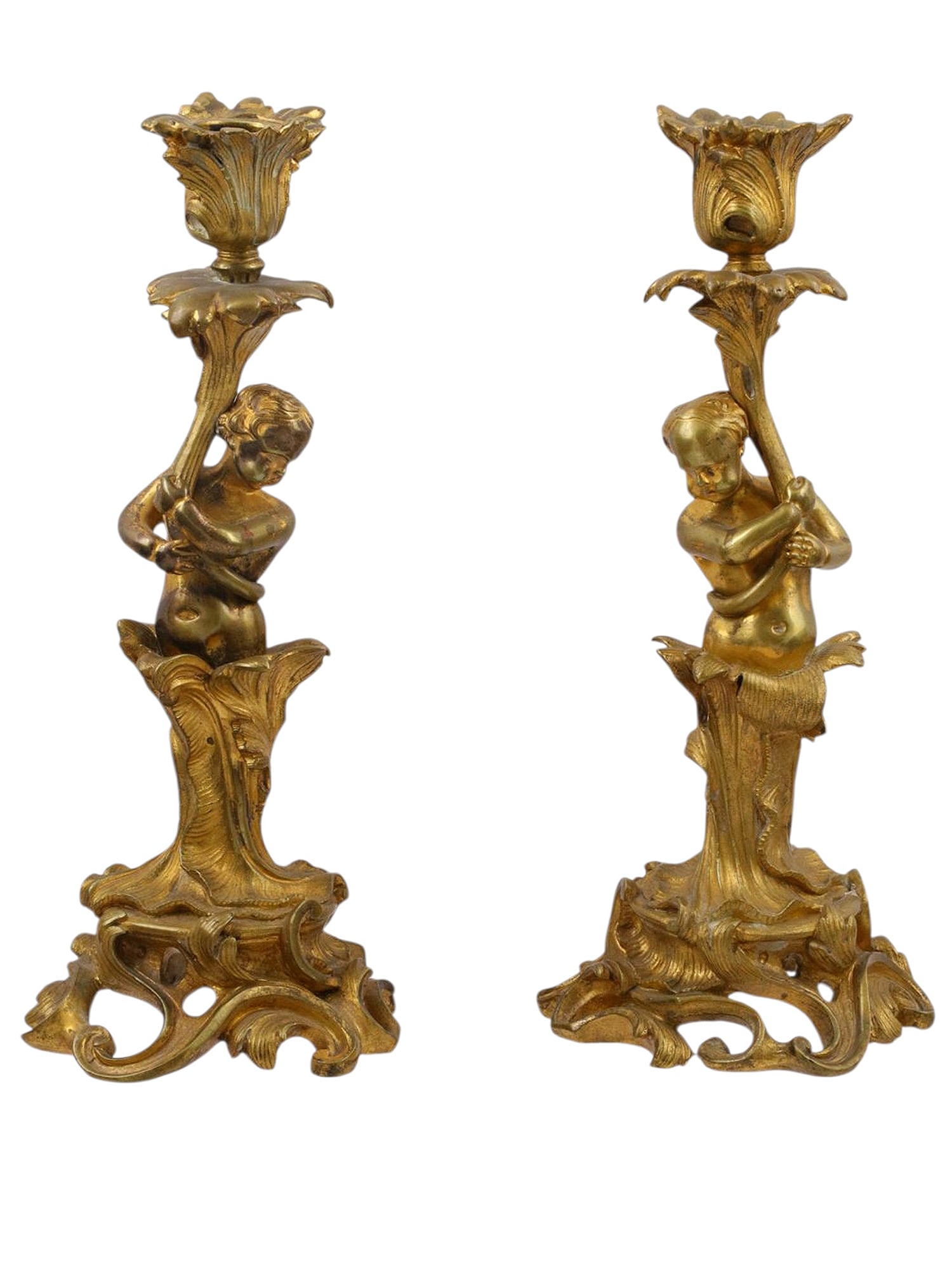 A PAIR OF FRENCH ORMOLU BRONZE FIGURAL CANDLESTICKS, 19TH CENTURY (1 of 3)