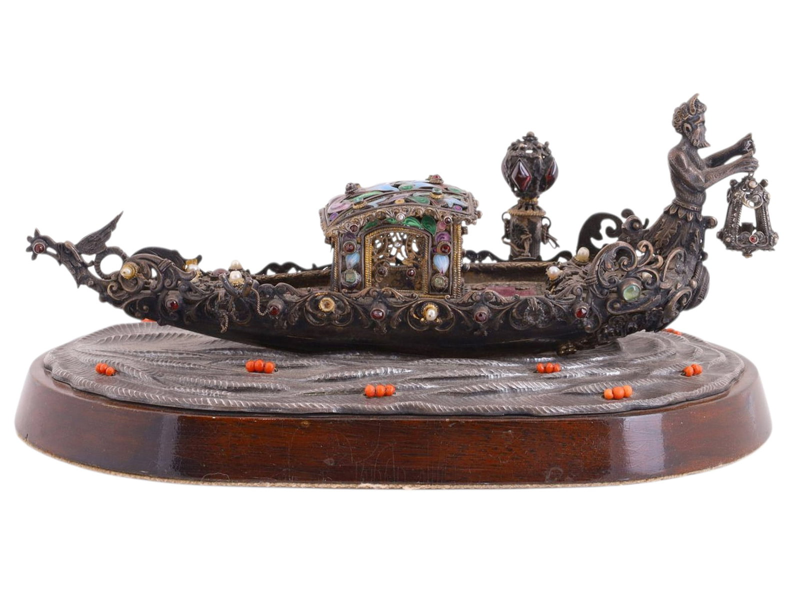 A MINIATURE SILVER FILIGREE AND ENAMEL GONDOLA, 19TH CENTURY (1 of 3)