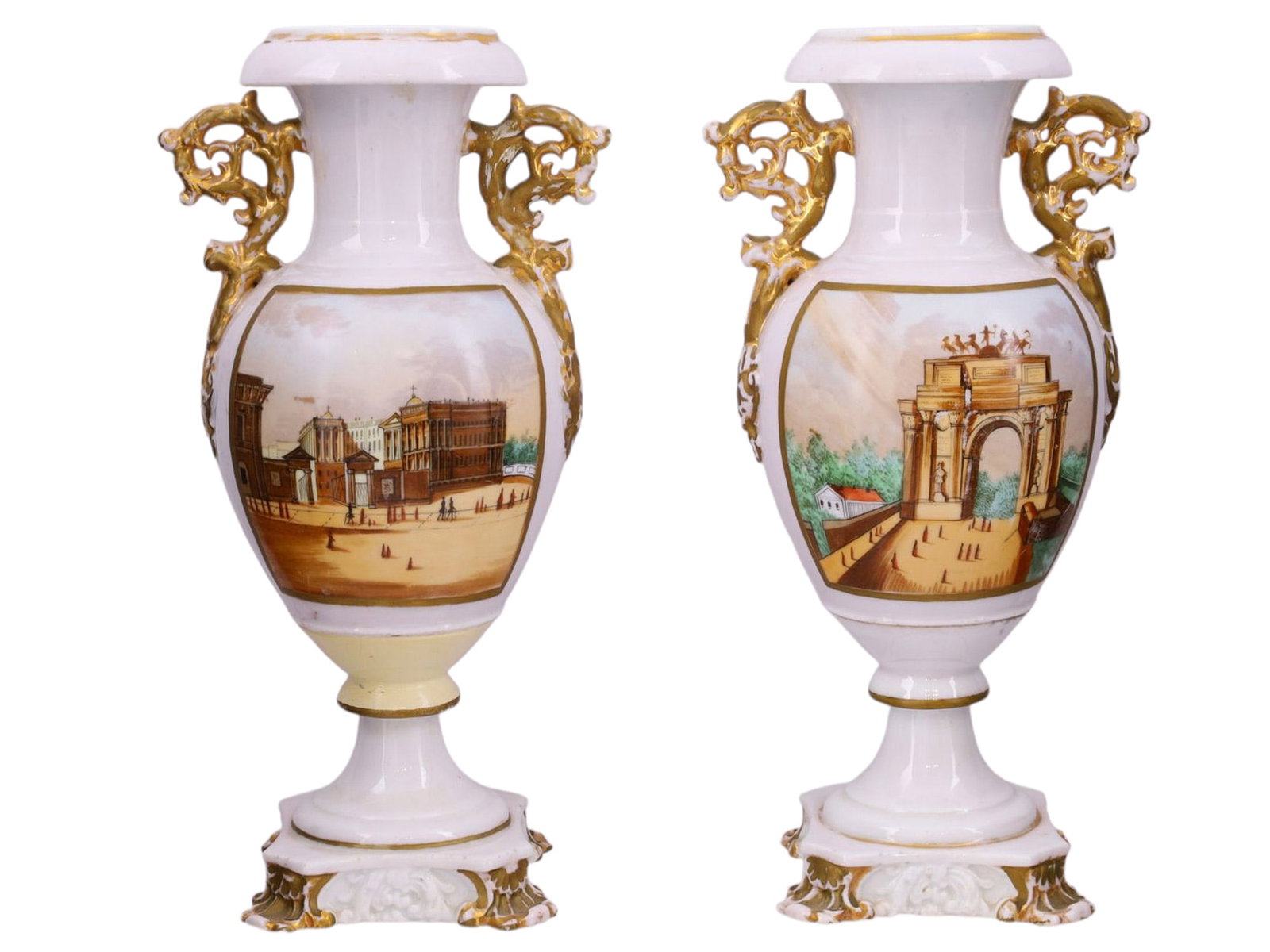 A PAIR OF EUROPEAN PORCELAIN VASES WITH ARCHITECTURAL VIEWS, PROBABLY GERMAN OR AUSTRIAN, LATE 19TH (1 of 5)