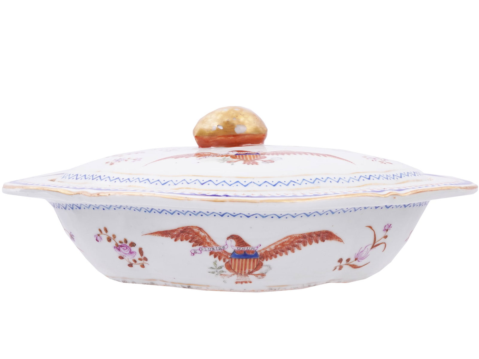 A CHINESE EXPORT PORCELAIN VEGETABLE BOWL FOR THE US MARKET, 19 C. (1 of 7)