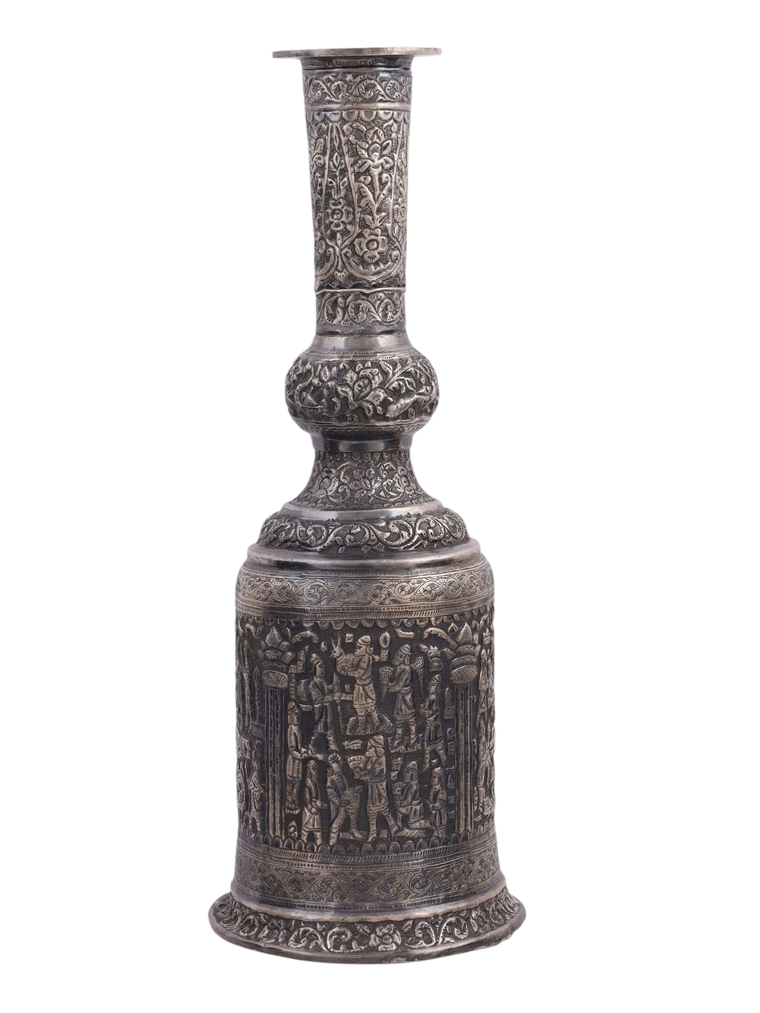 AN EXCEPTIONAL PERSIAN SILVER HOOKAH BASE, QAJAR PERIOD, 19TH CENTURY (1 of 6)