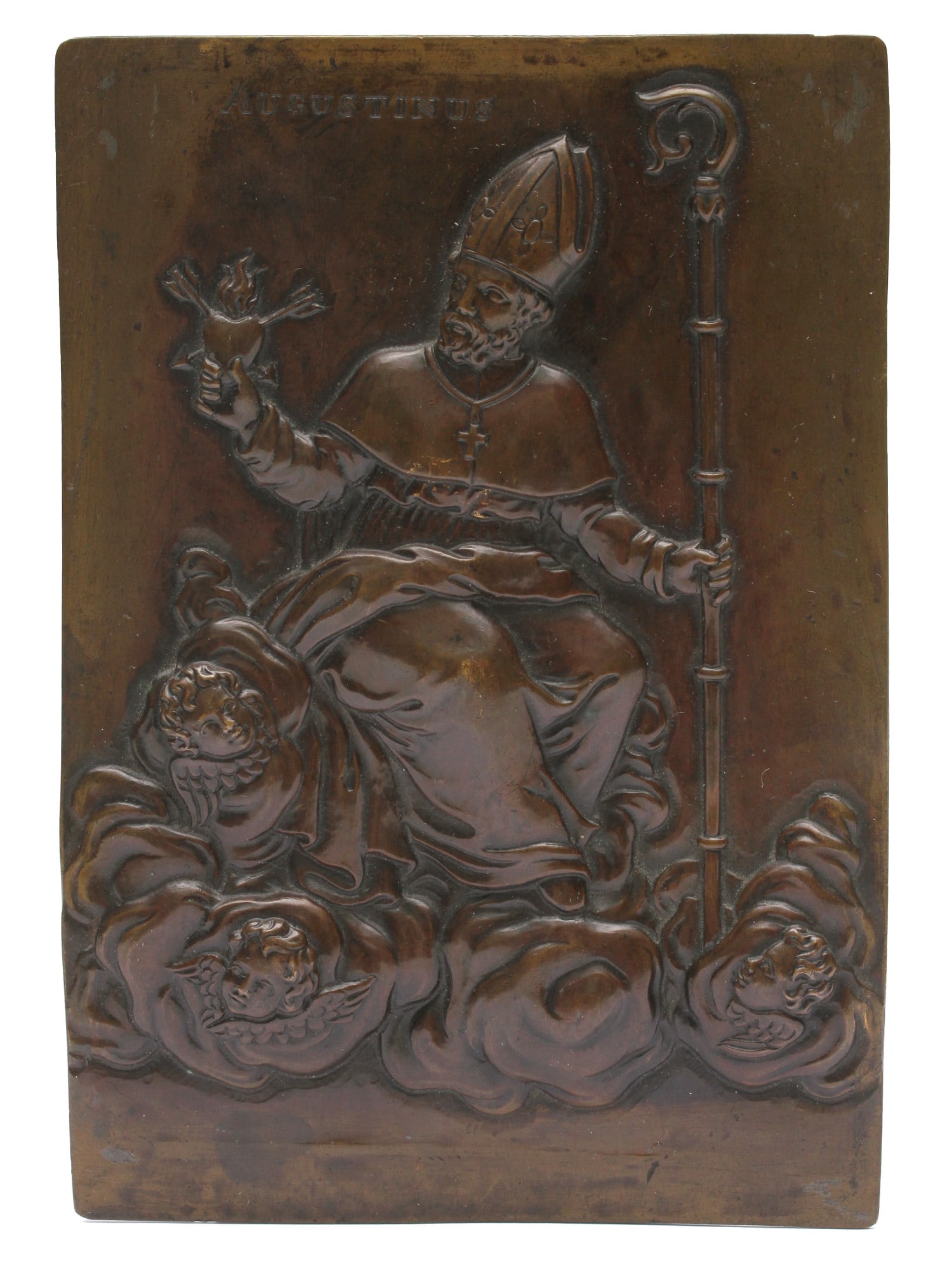 A FINE AND RARE BRONZE PLAQUE DEPICTING SAINT AUGUSTINE OF HIPPO, EUROPEAN, 17TH CENTURY (1 of 3)