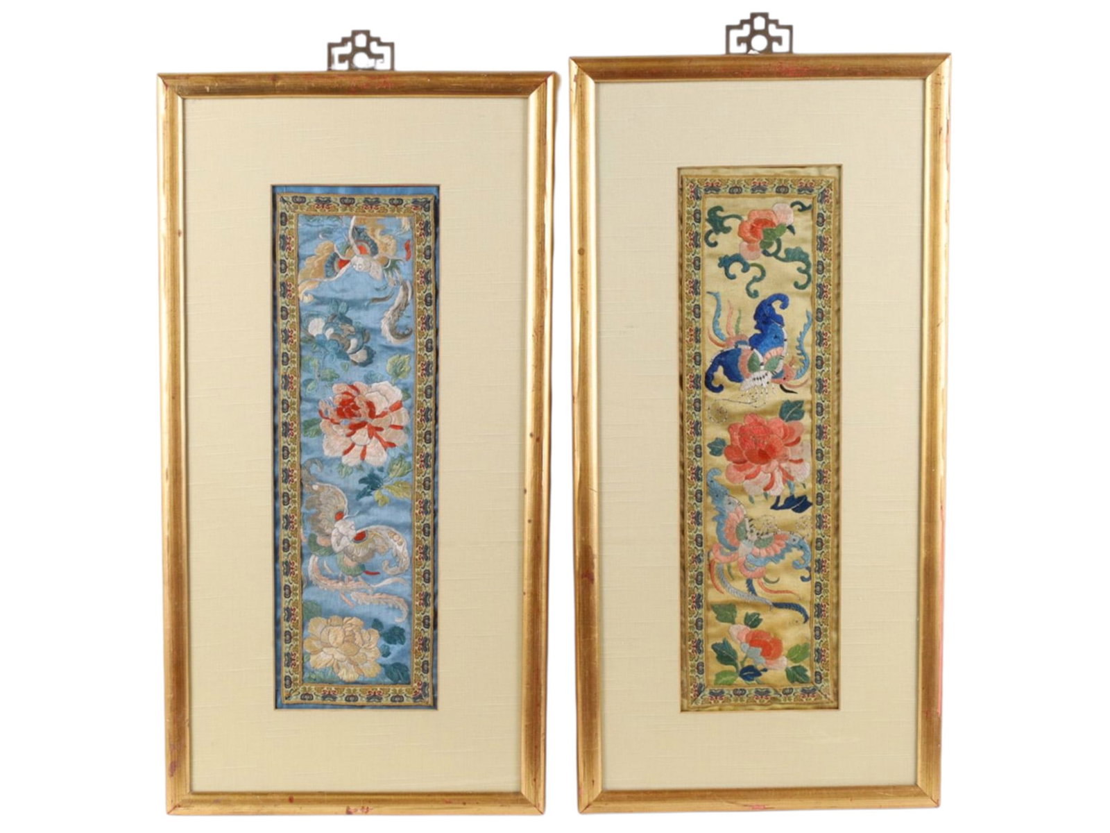 A PAIR OF CHINESE SILK EMBROIDERED PANELS, QING DYNASTY, 19TH CENTURY (1 of 4)
