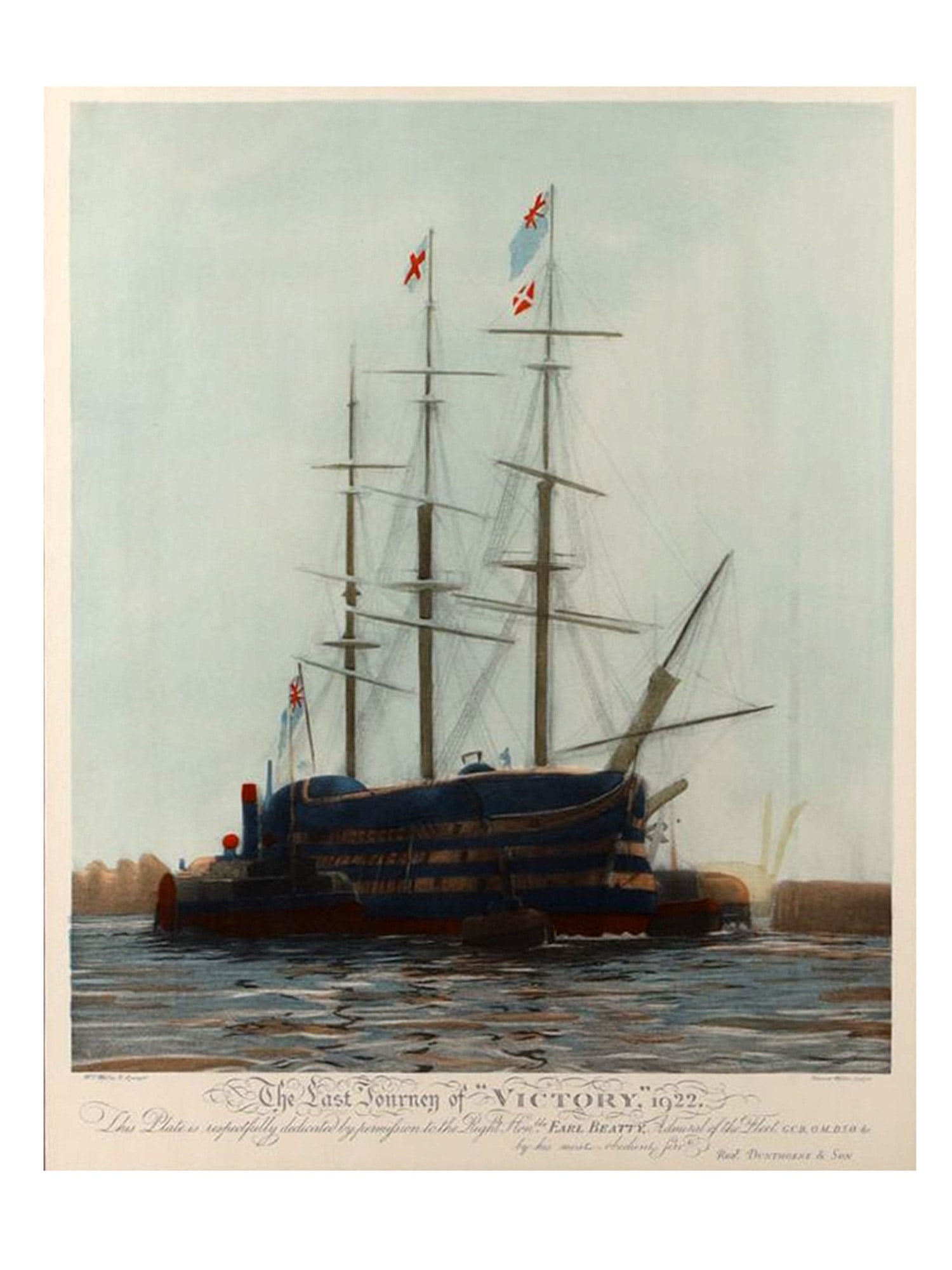 A BRITISH MARITIME PRINT "THE LAST JOURNEY OF 'VICTORY', 1922", AFTER ROBERT DUNTHORNE & SON, EARLY (1 of 6)