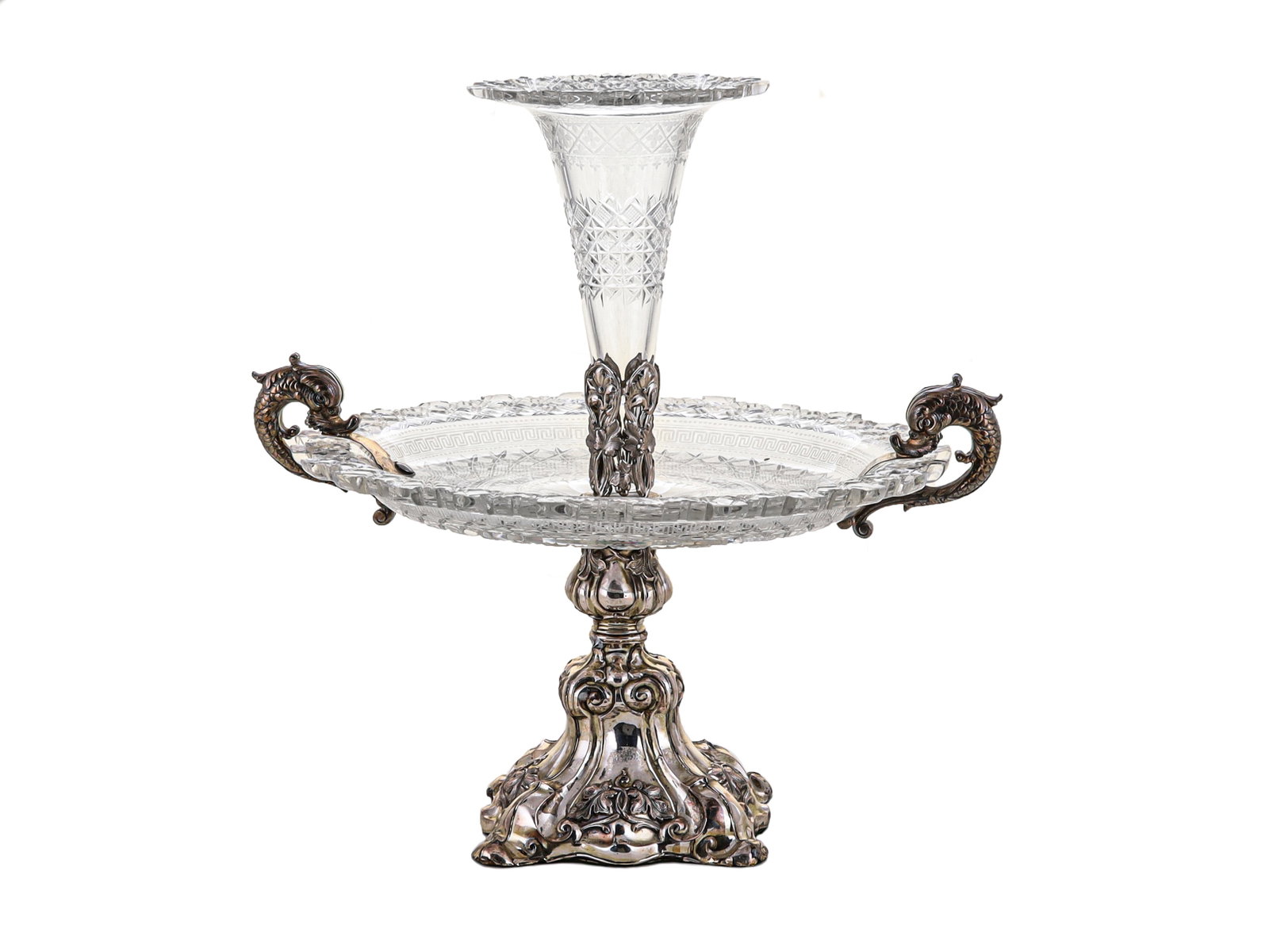 A FRENCH CUT-GLASS AND SILVER-MOUNTED CENTERPIECE, 19TH CENTURY (1 of 2)