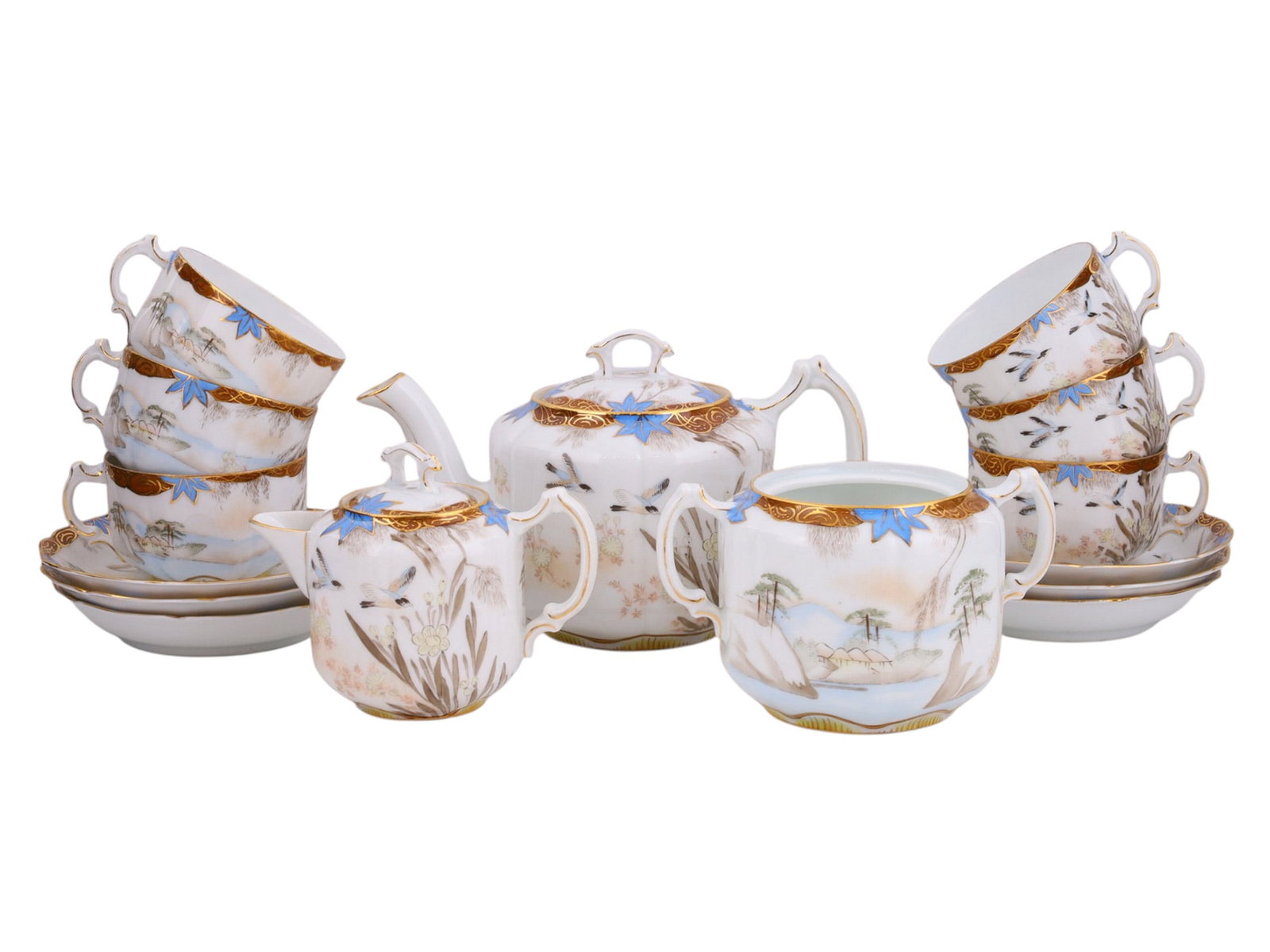 A RUSSIAN GARDNER PORCELAIN FIFTEEN-PIECE TEA SERVICE, MOSCOW (VERBILKI), LATE 19TH CENTURY (1 of 8)