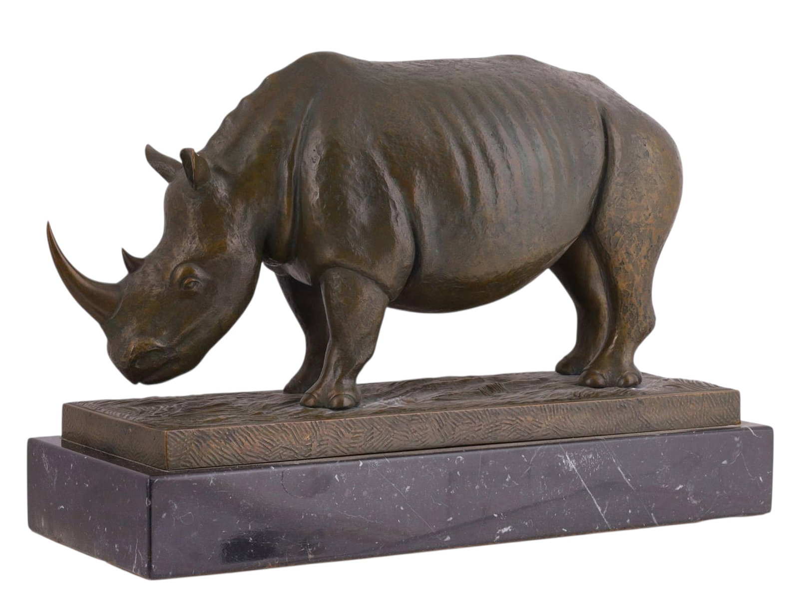 A PAUL RUDIN (SWISS, 20TH CENTURY), "RHINOC?ROS" BRONZE SCULPTURE: Signed PAUL RUDIN on the plinth, dated circa 1970.A powerful bronze sculpture of a rhinoceros in a naturalistic stance, its massive body rendered with strong modeling and textured surface, emphasizing