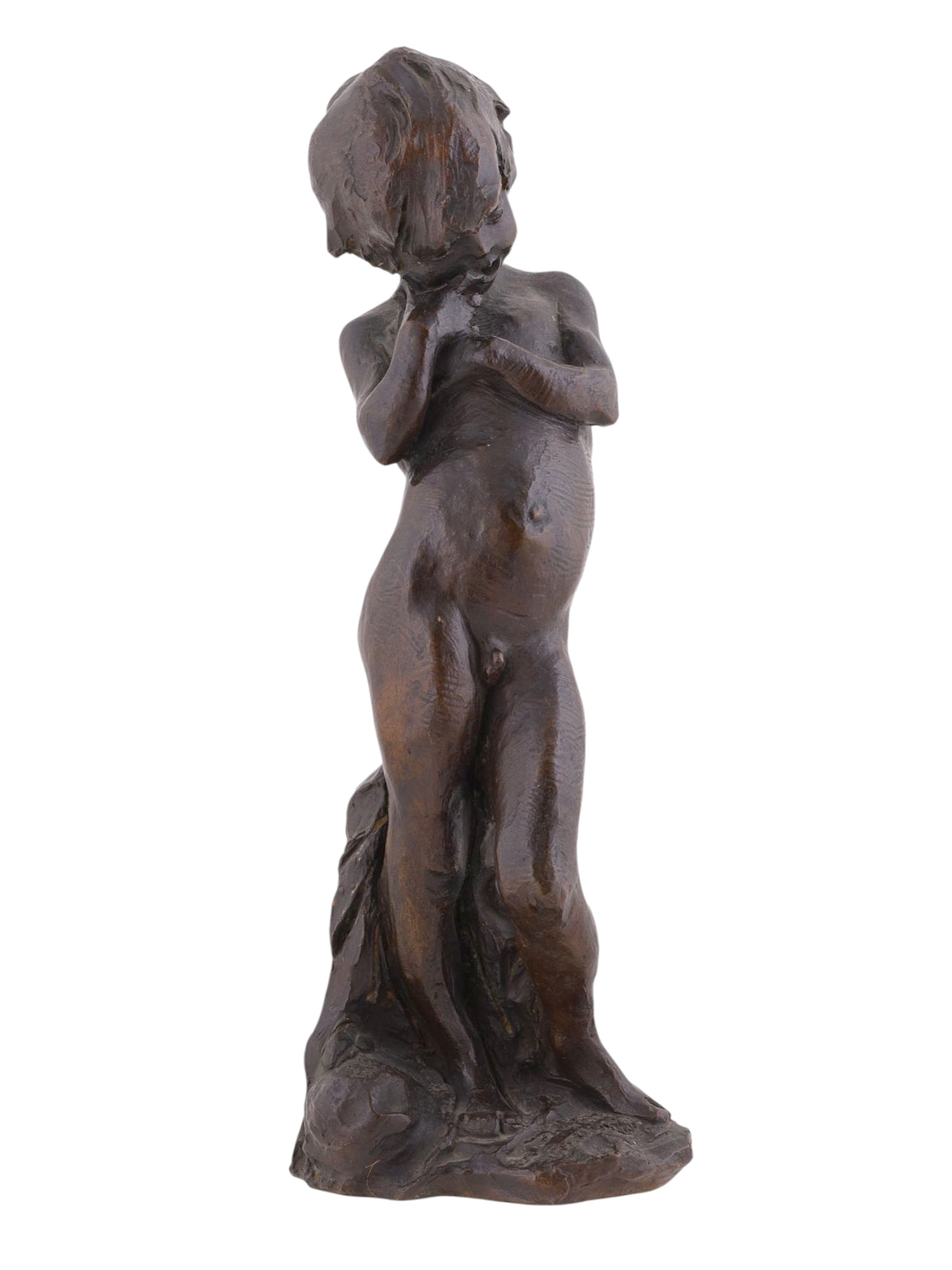 BRONZE SCULPTURE OF A NUDE BOY SIGNED BY FRITZ DILLER, C VALSUANI FOUNDRY: Cast bronze sculpture of a nude boy signed by Fritz Diller (German, 1875-1945). Medium-sized artwork done in the Lost Wax technique, with the Valsuani foundry mark at its base. The Valsuani bronzes ar