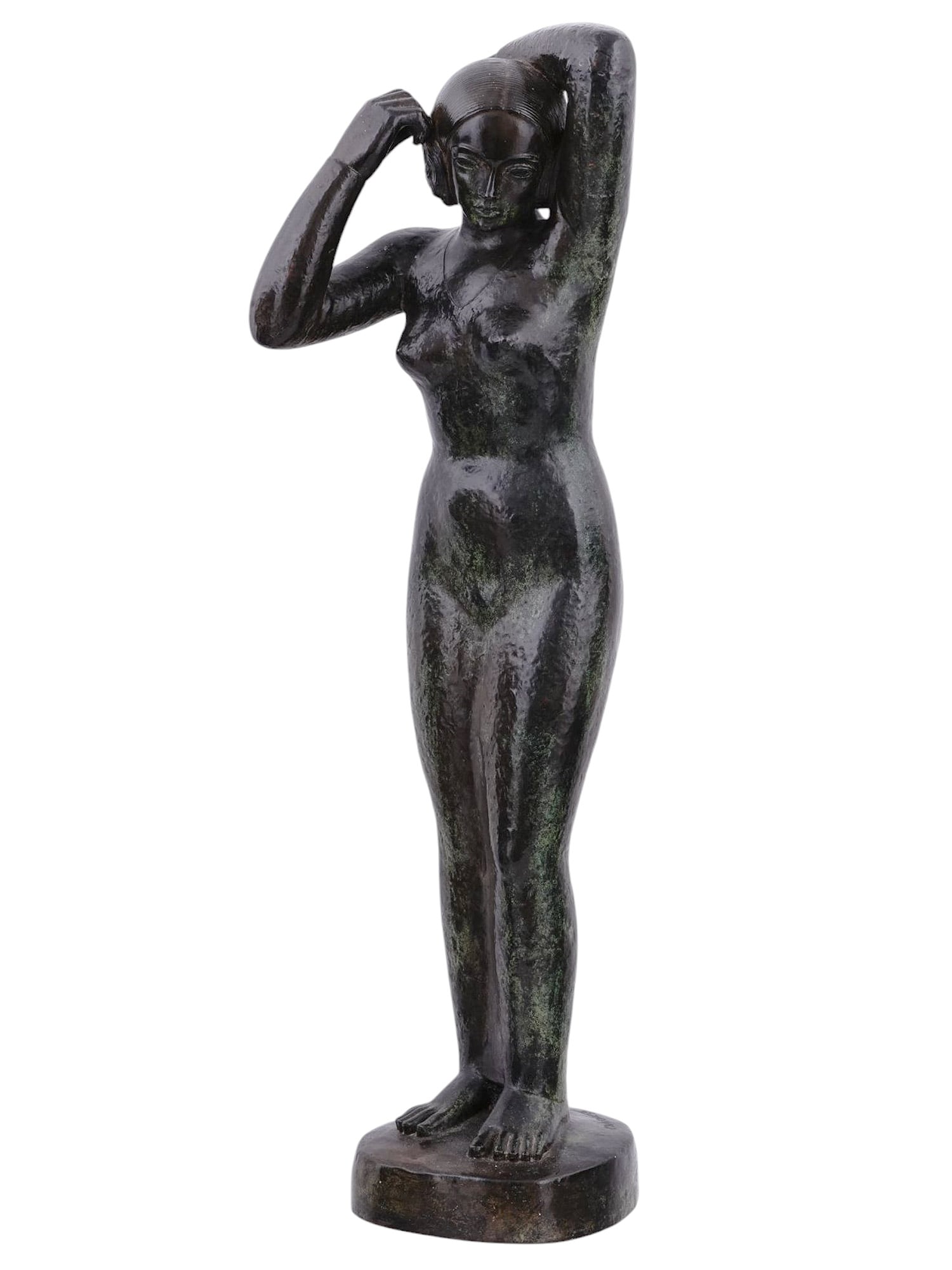 A SIGNED HEINZ WARNEKE (1895-1983) BRONZE, NUDE WOMAN IN ART DECO STYLE: A finely sculpted bronze of a nude woman by the German-American artist Heinz Warneke (1895-1983), a prolific and important artist in 20th century America. His corpus includes a variety of works for th