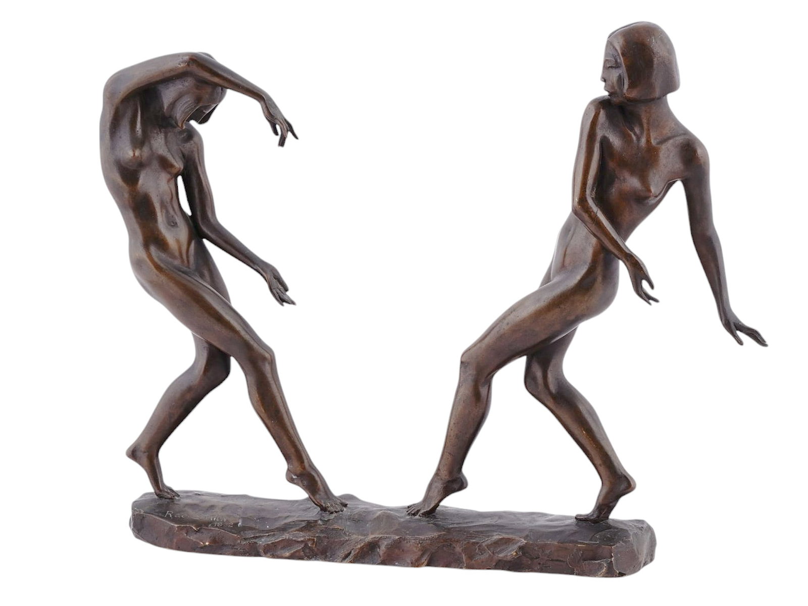 AN ART DECO CAST BRONZE SCULPTURE OF TWO DANCERS BY RAE SMITH, 1932 (1 of 7)