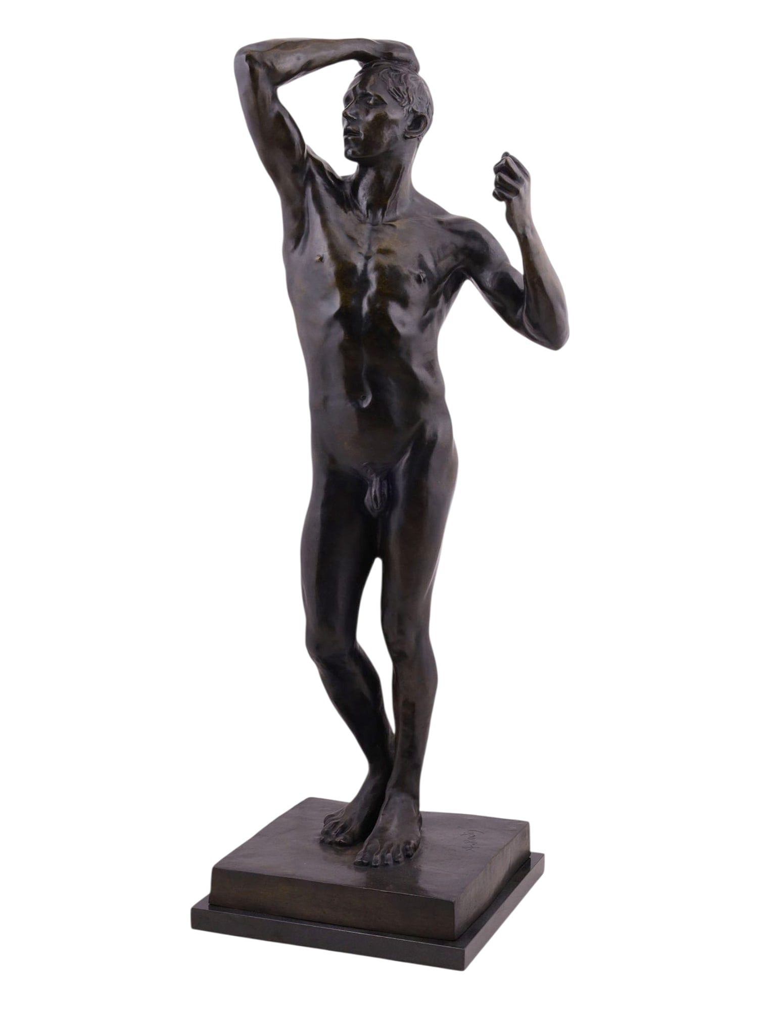 A LARGE BRONZE AFTER RODIN ENTITLED 'L??GE D?AIRAIN' OR 'THE AGE OF BRONZE' (1 of 9)