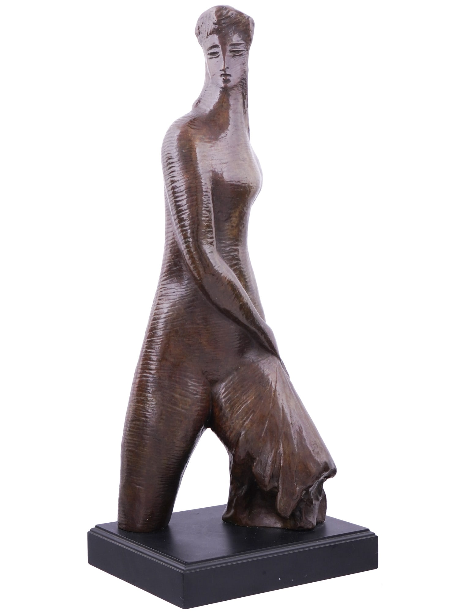 A BRONZE FUGURE AFTER ALEXANDER ARCHIPENKO (UKRANIAN/AMERICAN, 1887-1964): A bronze after Alexander Archipenko (1887–1964), a renowned pioneer of modern sculpture. The stylized abstraction, elongated form, and integration of geometrical reduction are hallmarks of his a