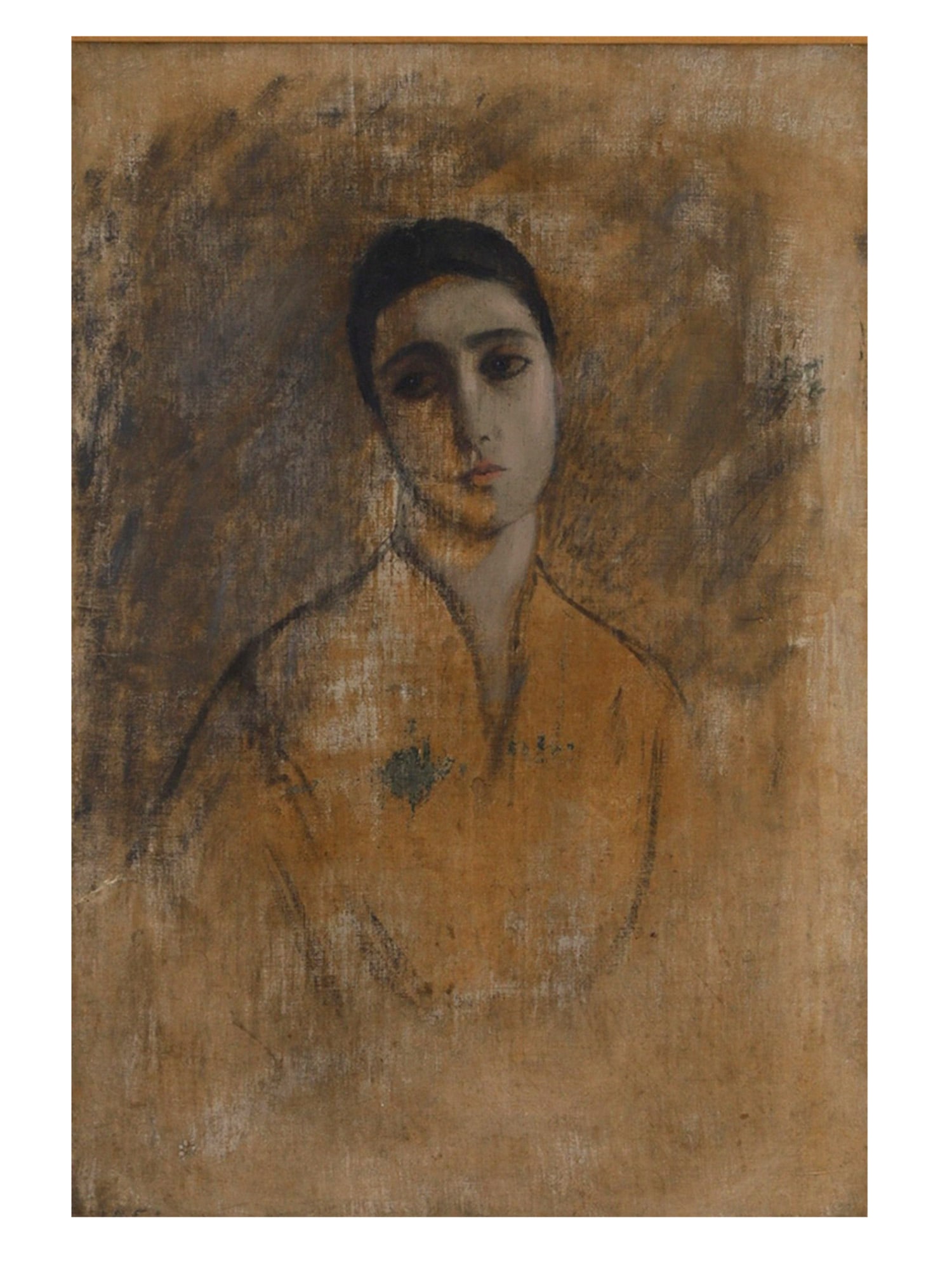 A VASILY YAKOVLEVICH SITNIKOV (1915?1987), DOUBLE-SIDED PORTRAIT OF A WOMAN, 1939 AND 1951: Oil on canvas, painted on both sides. One side depicts a haunting bust-length portrait of a young woman executed in 1939, rendered in a restrained palette of warm ochres, browns, and grays. The
